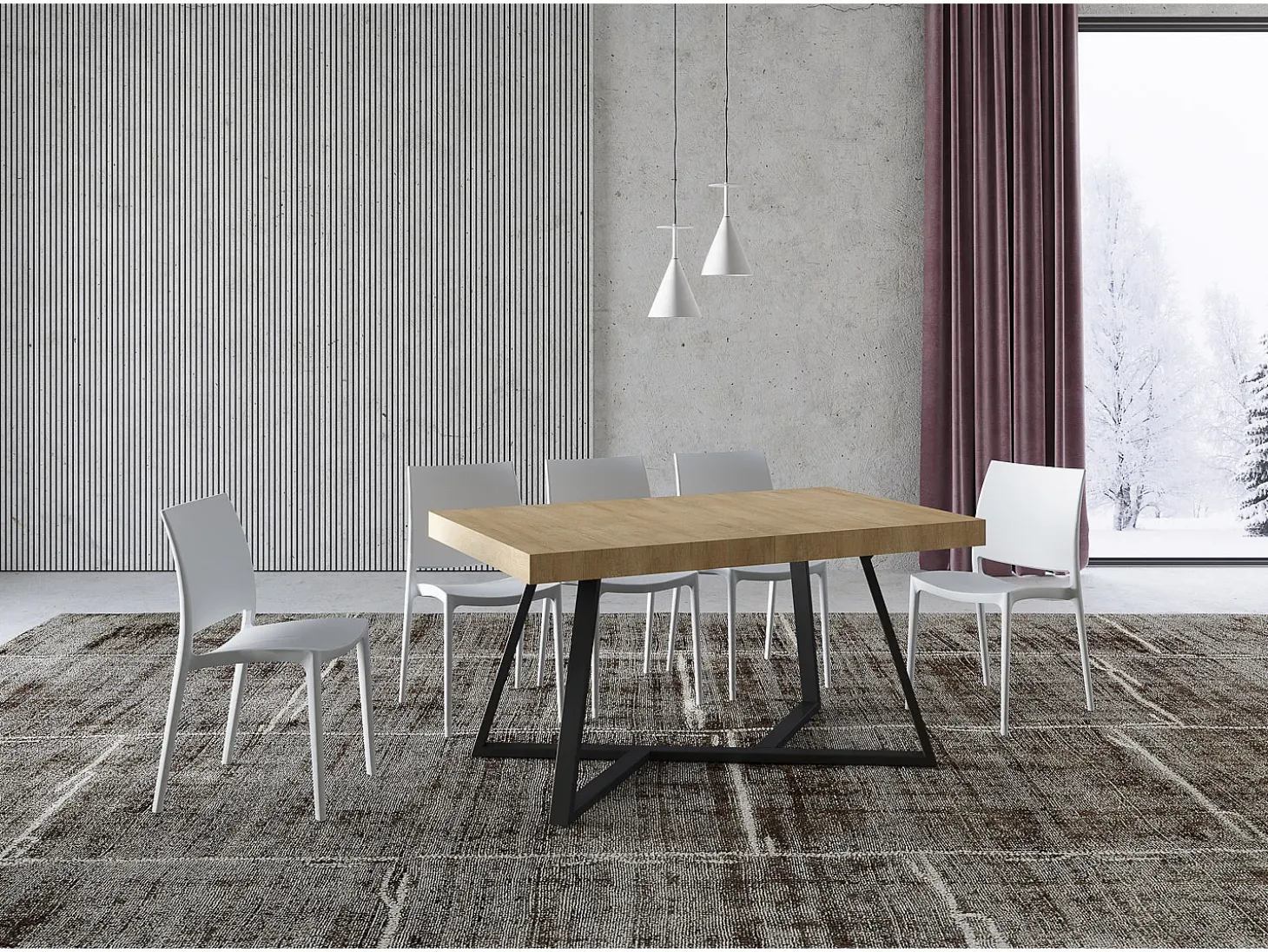 Mesa extensible 160/420X90 cm Booster roble natural patas antracita