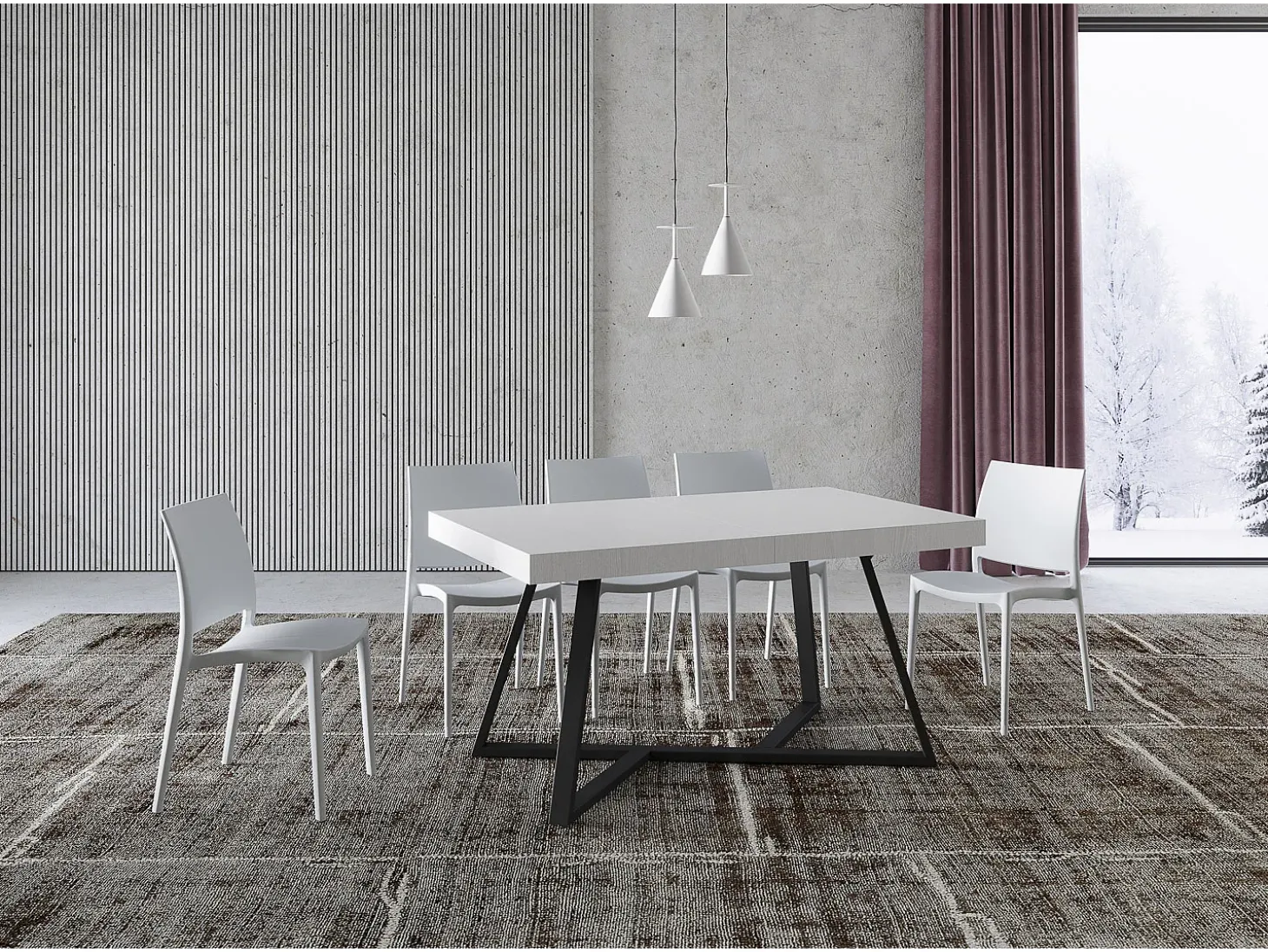Mesa extensible 160/264x90 cm Booster fresno blanco patas antracita