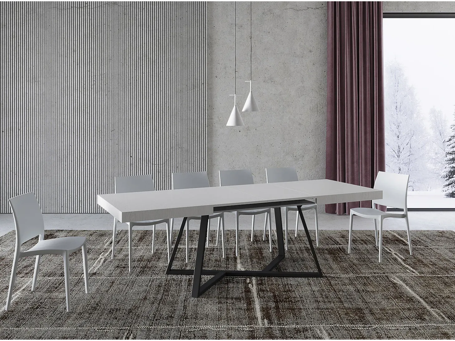 Mesa extensible 160/264x90 cm Booster fresno blanco patas antracita
