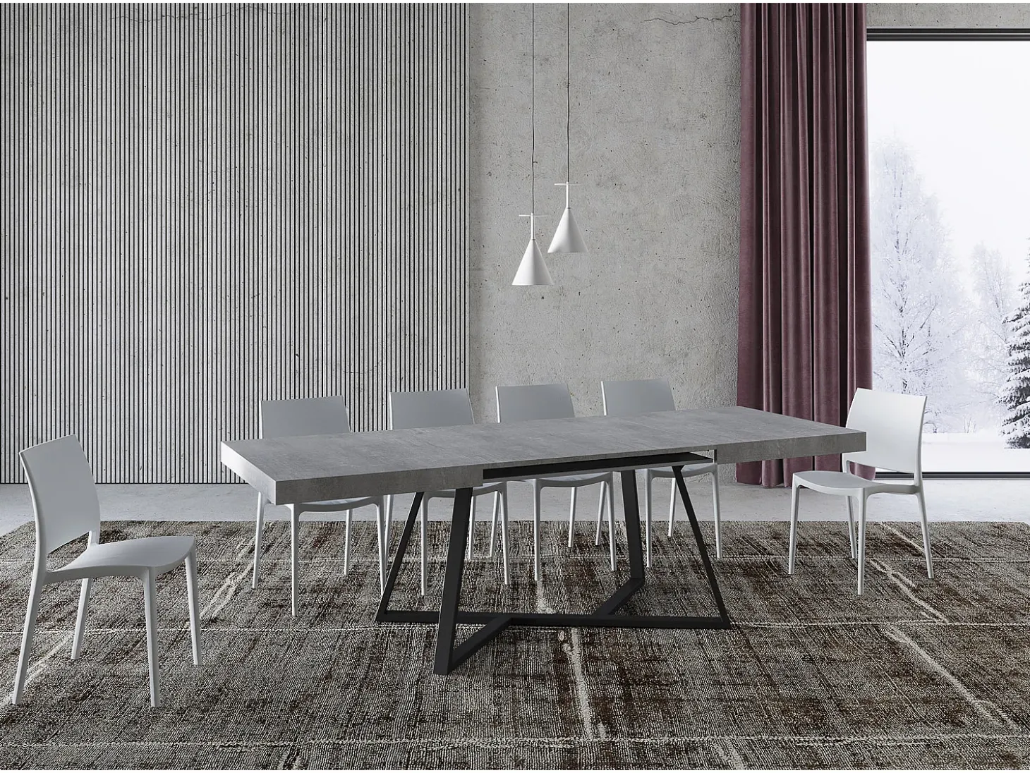 Mesa extensible 140/244x90 cm Booster cemento patas antracita
