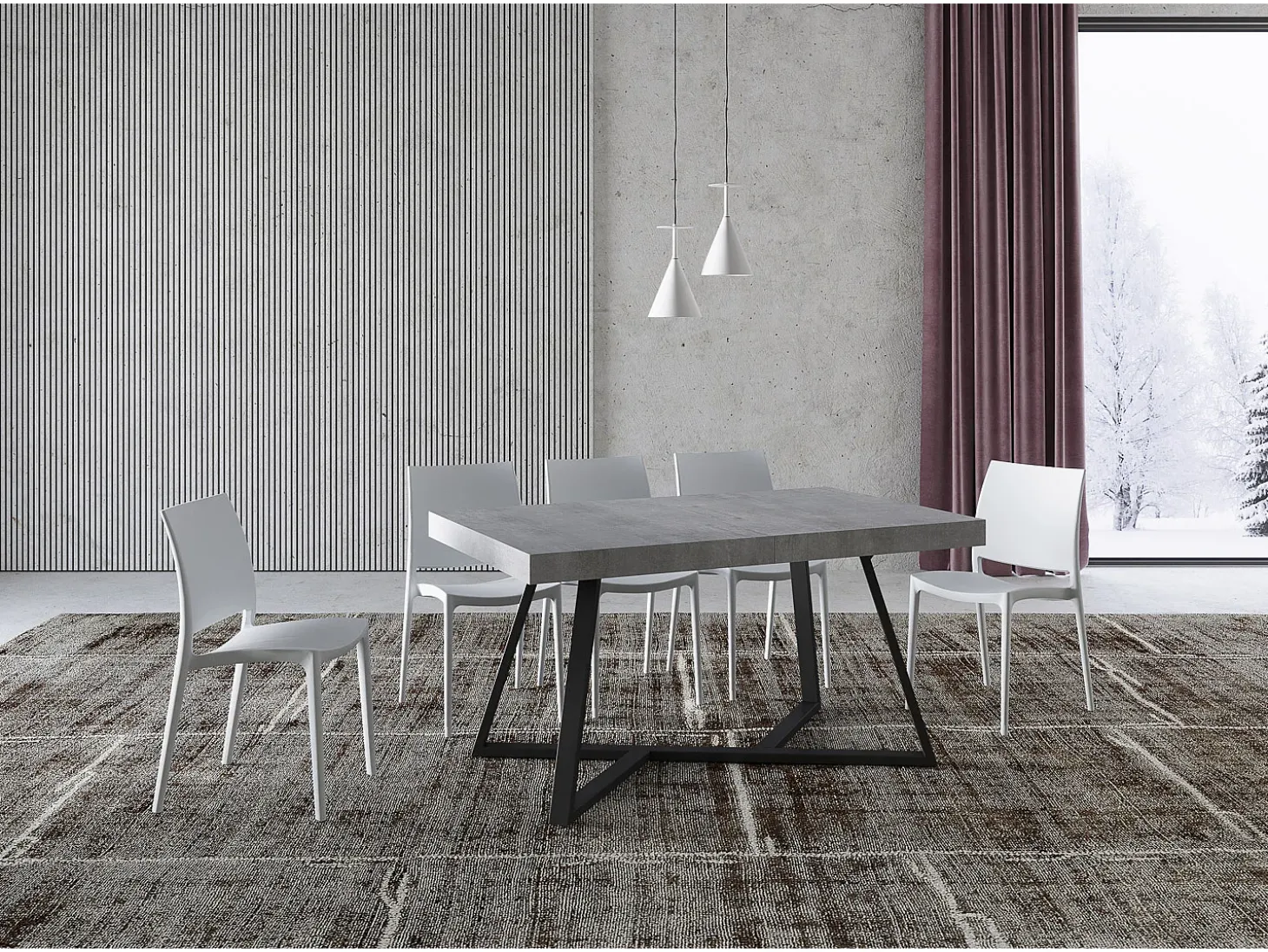 Mesa extensible 140/244x90 cm Booster cemento patas antracita