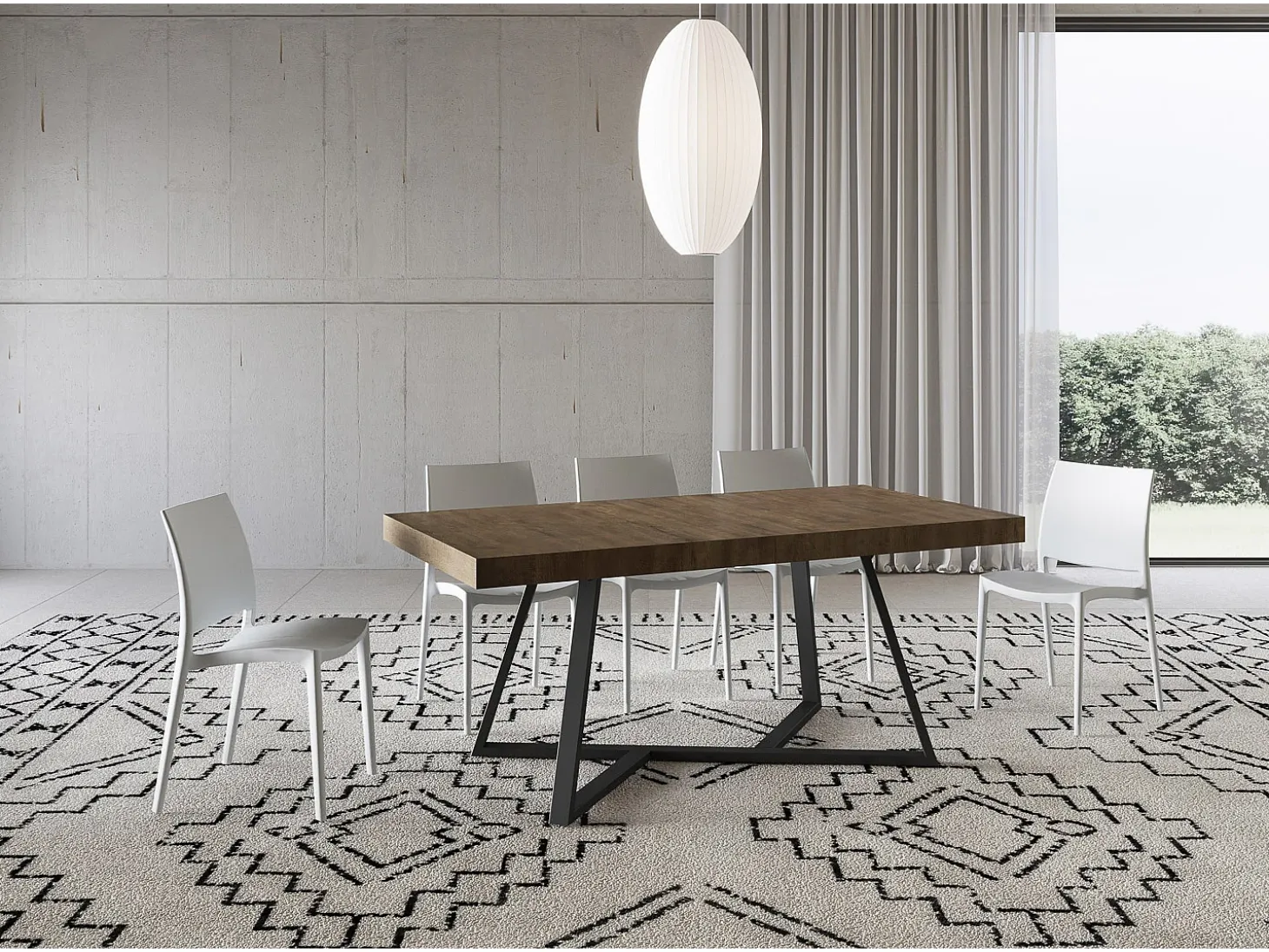 Mesa extensible 200/304x90 cm Booster efecto madera nogal patas antracita