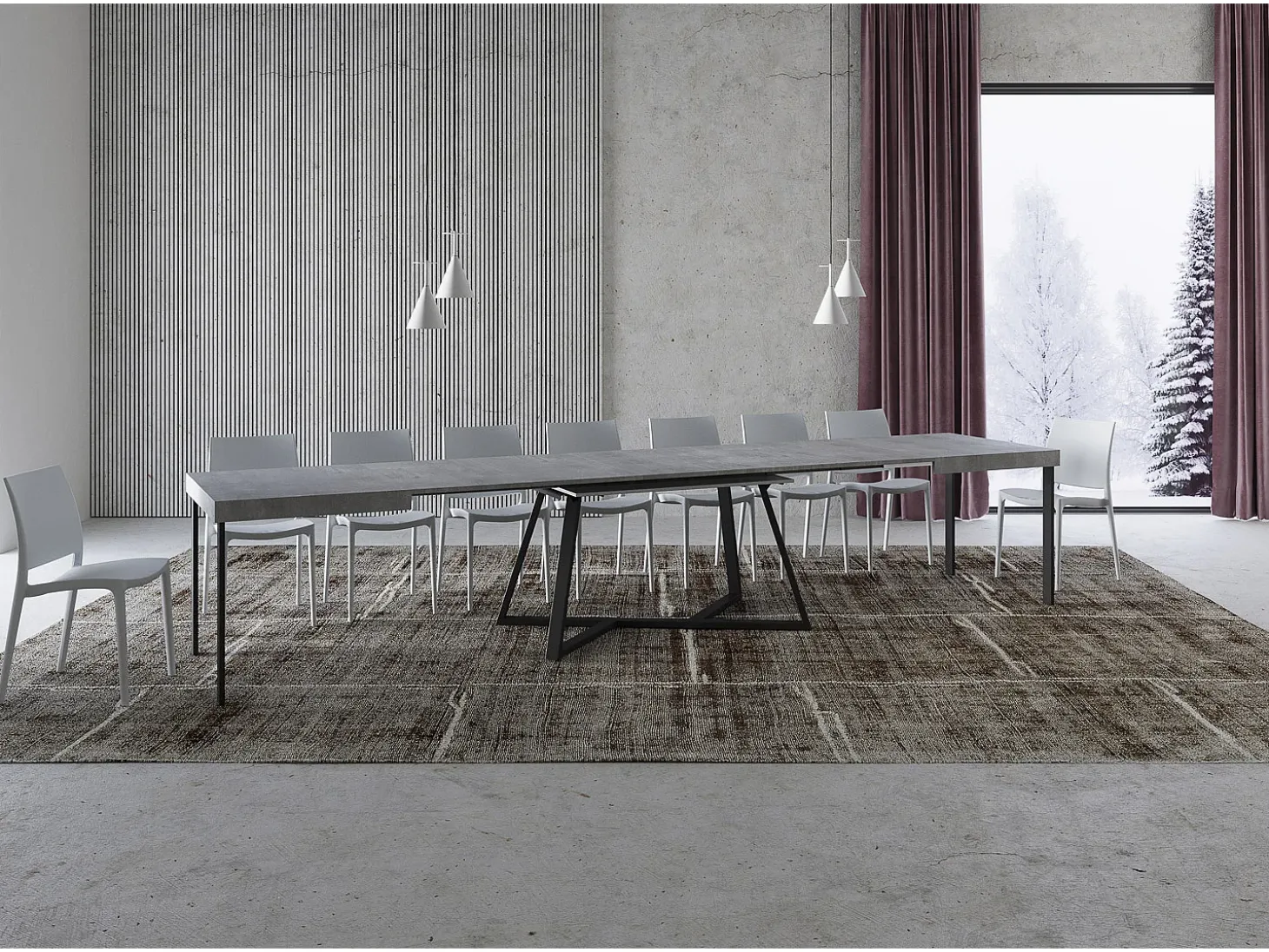 Mesa extensible 160/420X90 cm Booster cemento patas antracita
