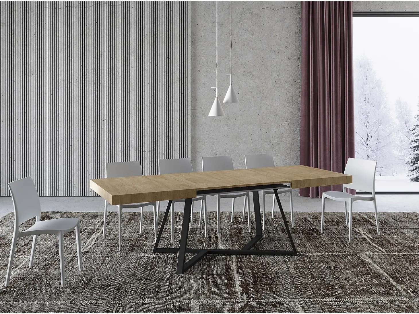 Mesa extensible 140/400x90 cm Booster roble natural patas antracita
