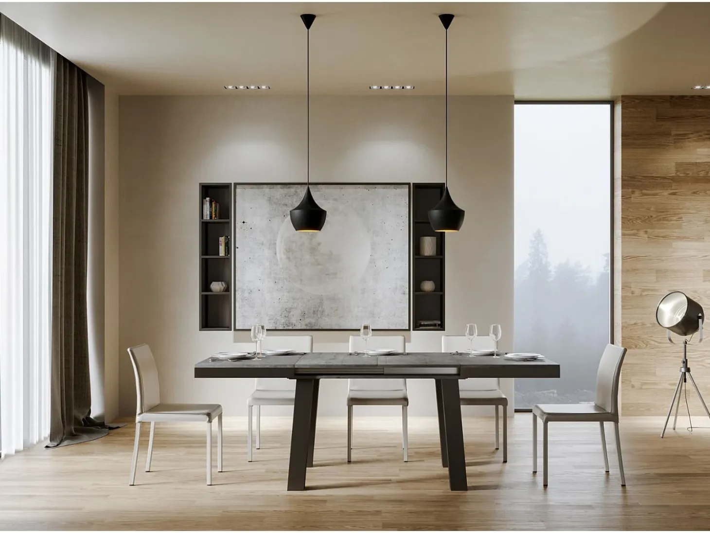 Mesa extensible 90x180/440 cm Bridge Evolution Cemento estructura Antracita