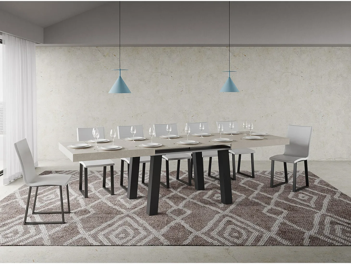 Mesa extensible 90x160/420 cm Bridge Cachemira estructura Antracita