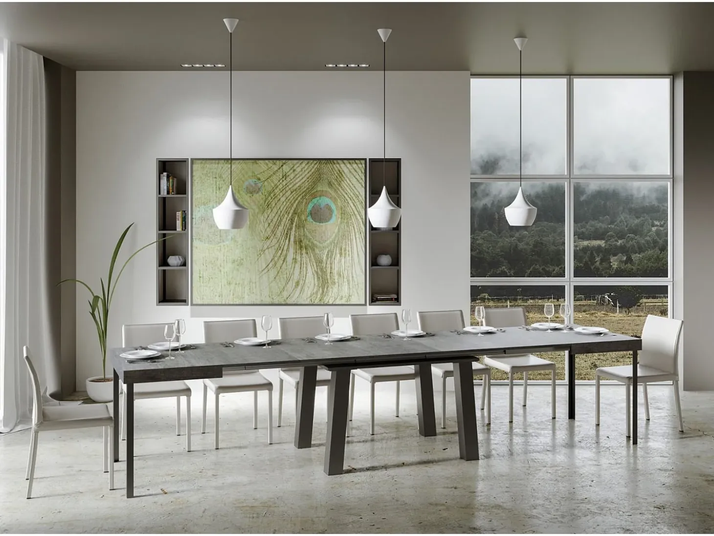 Mesa extensible 90x180/440 cm Bridge Cemento estructura Antracita