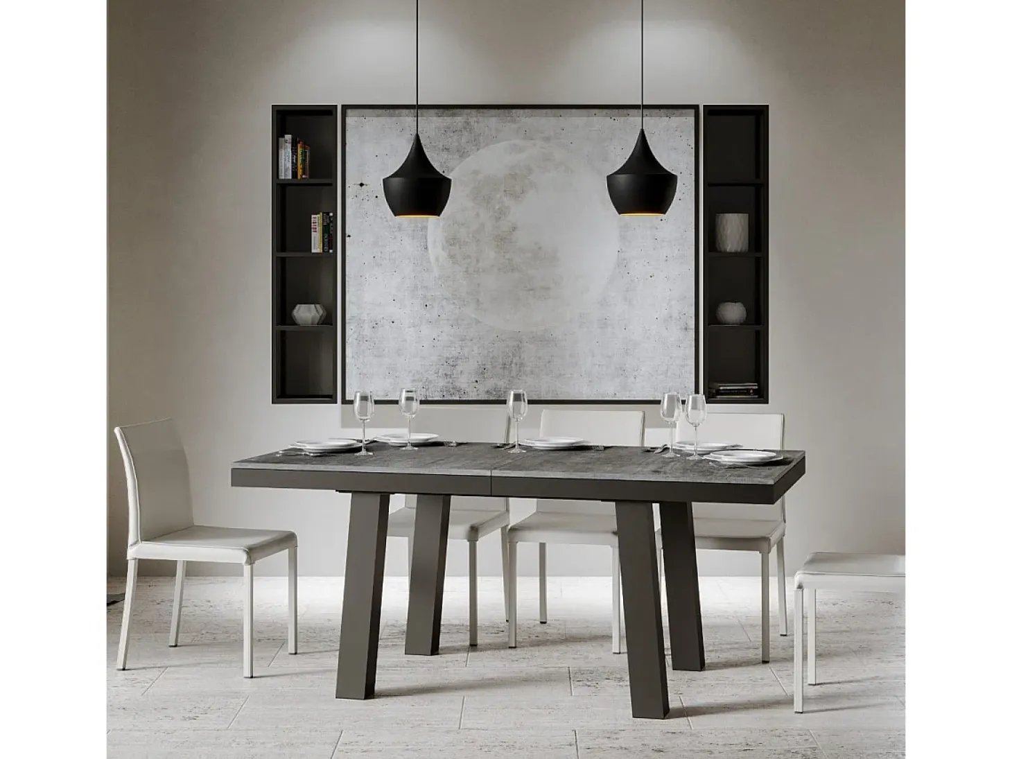Mesa extensible 90x160/264 cm Bridge Evolution Cemento estructura Antracita