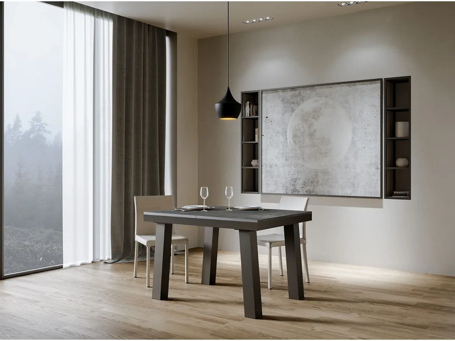 Mesa extensible 90x120/224 cm Bridge Evolution Cemento estructura Antracita