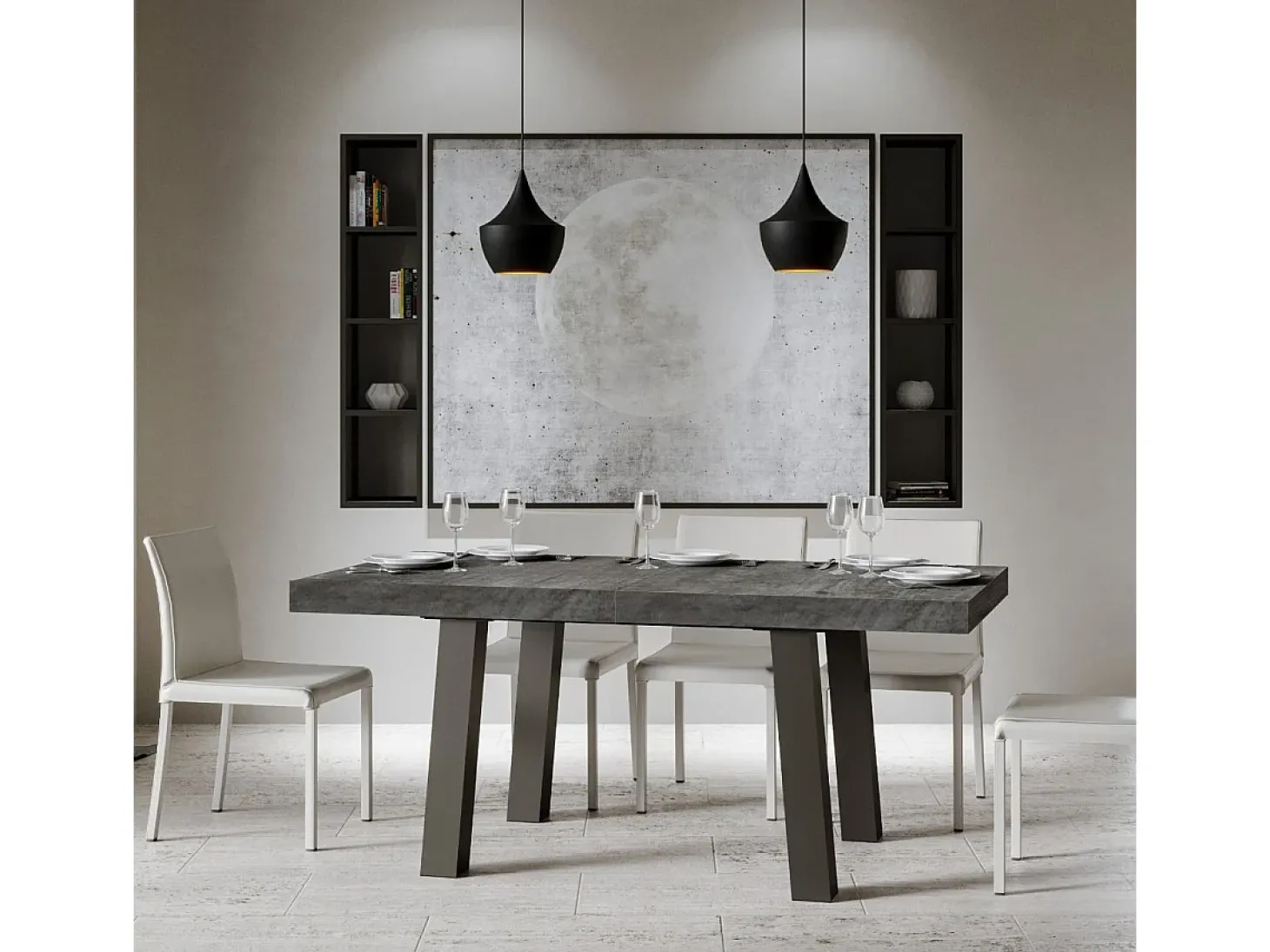Mesa extensible 90x160/264 cm Bridge Cemento estructura Antracita