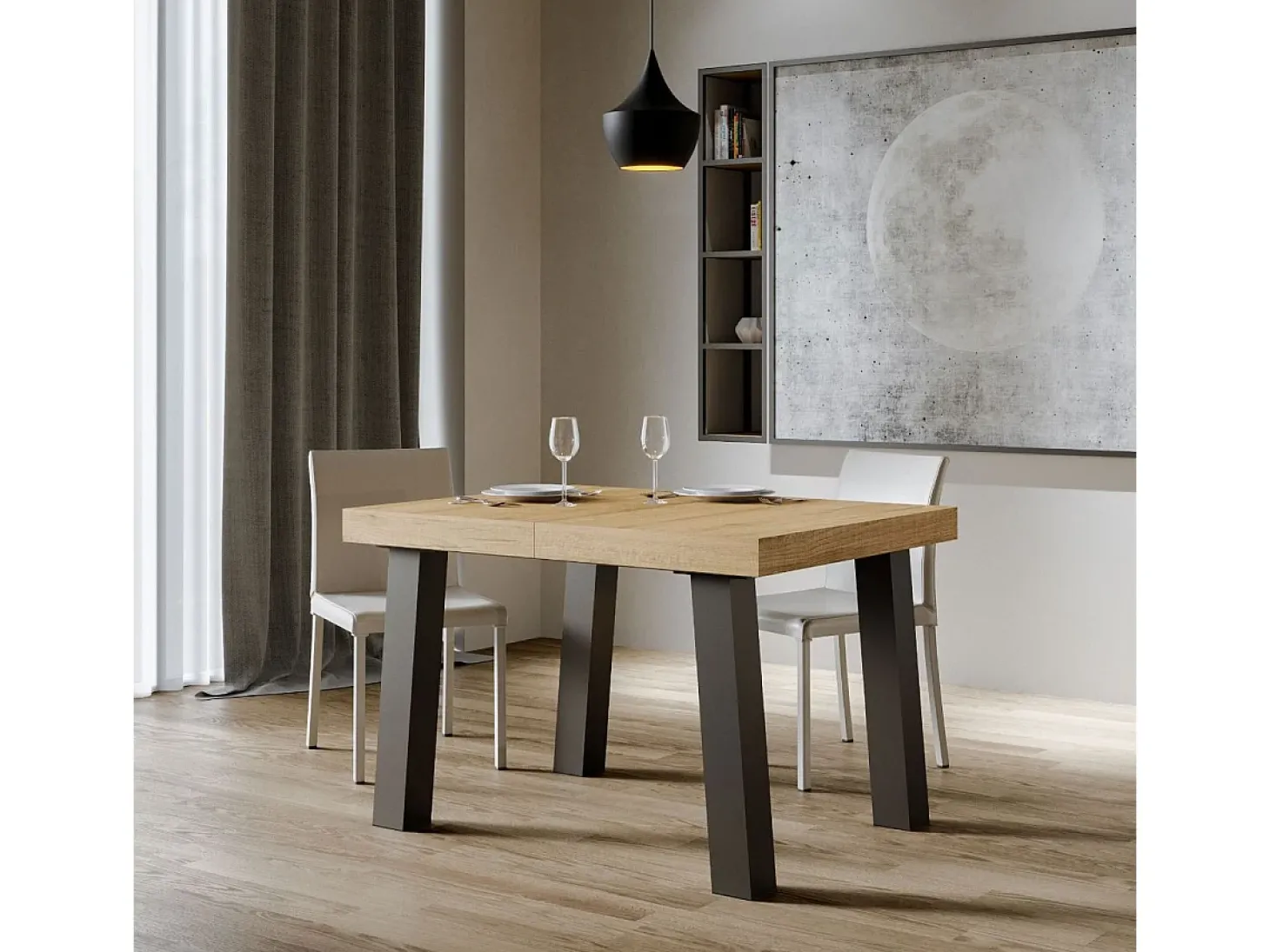 Mesa extensible 90x130/390 cm Bridge Roble Natural estructura Antracita