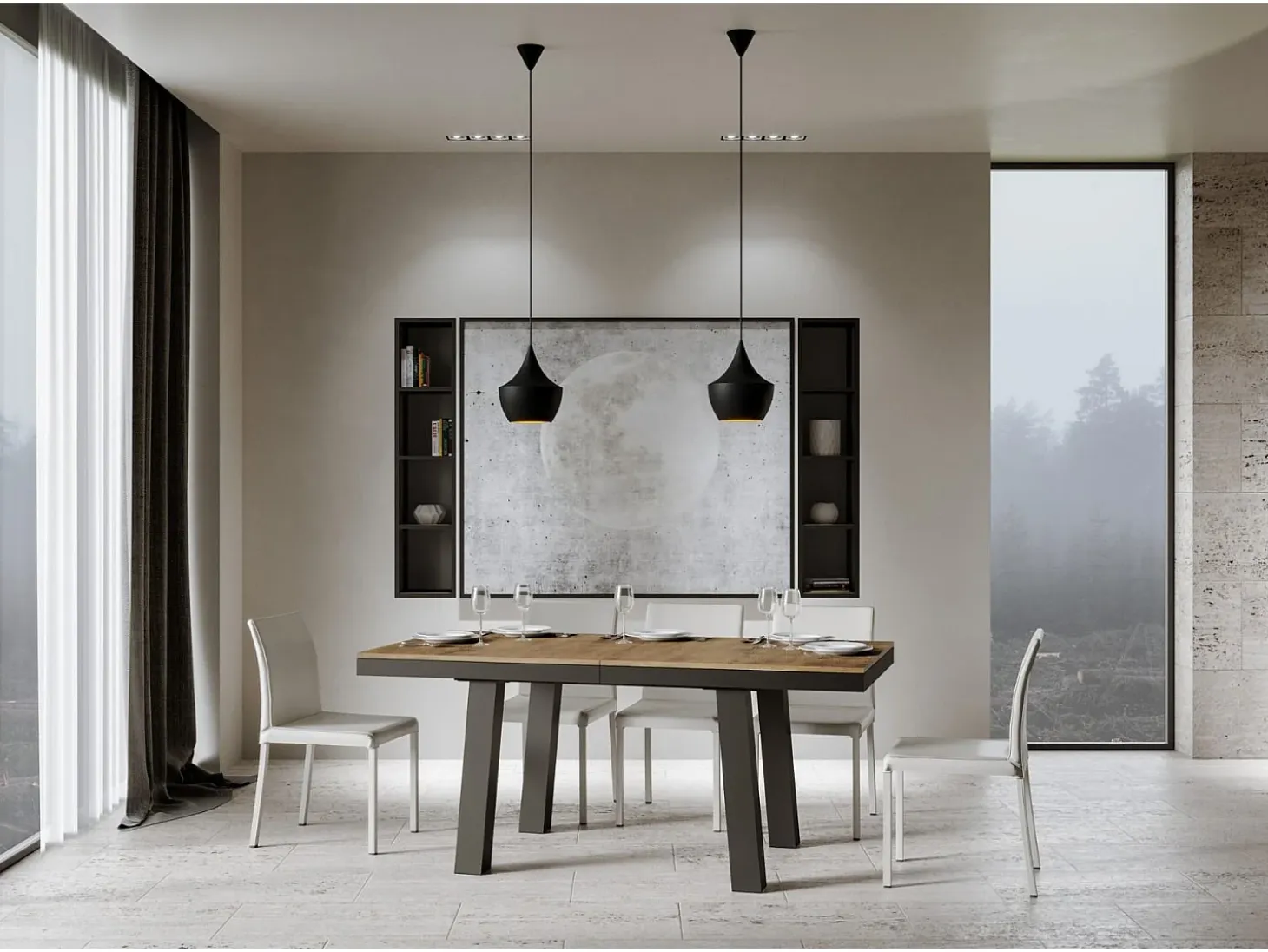 Mesa extensible 90x180/440 cm Bridge Evolution Nogal estructura Antracita