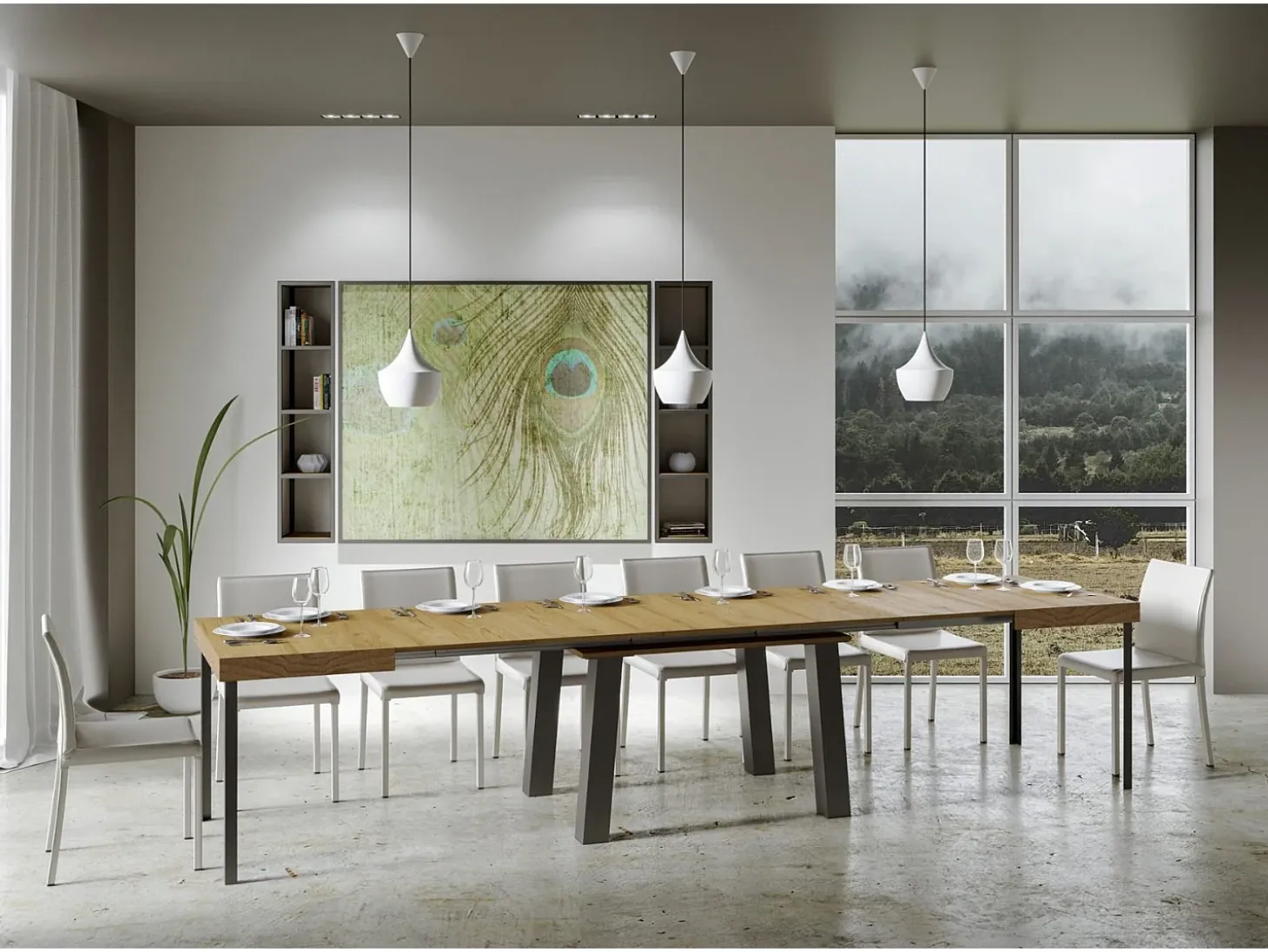 Mesa extensible 90x140/400 cm Bridge Roble Natural estructura Antracita