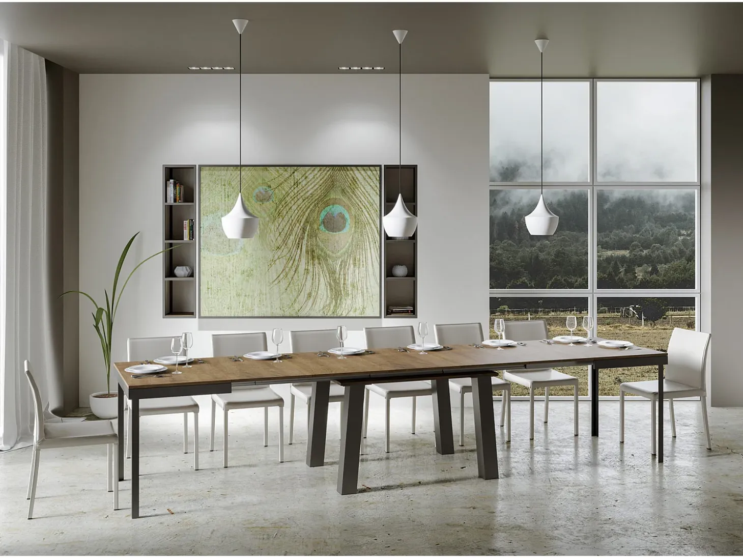 Mesa extensible 90x120/380 cm Bridge Evolution Nogal estructura Antracita