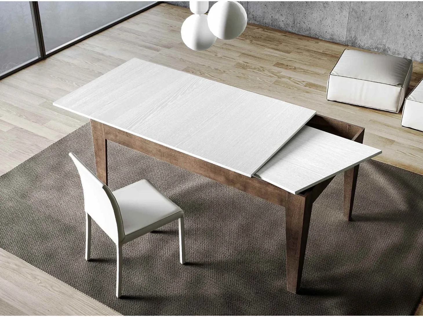 Mesa extensible 90x160/220 cm Cico Mix tapa Fresno Blanco patas Nogal