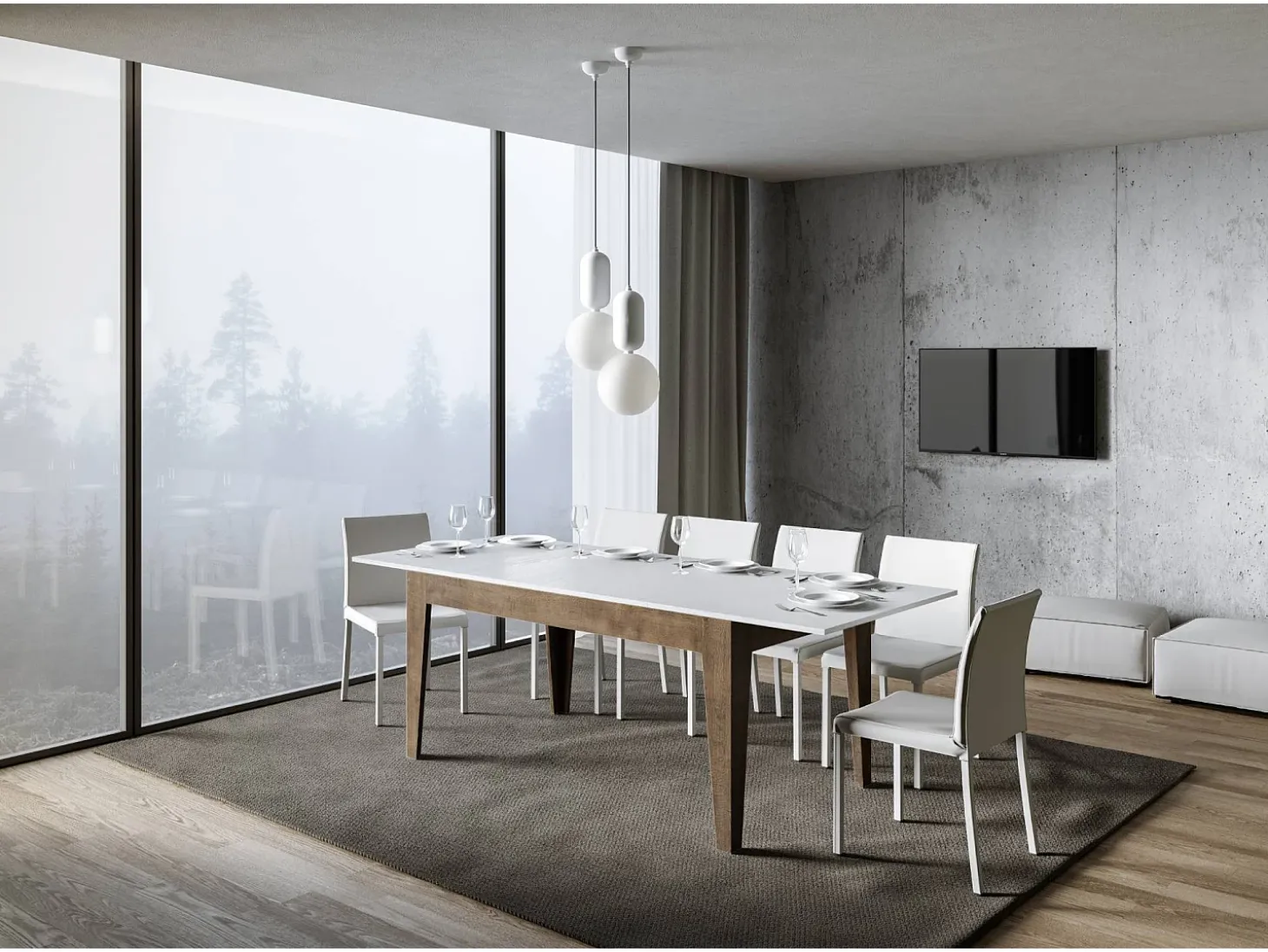 Mesa extensible 90x160/220 cm Cico Mix tapa Fresno Blanco patas Nogal