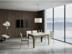 Mesa extensible 90x120/180 cm Cico Mix tapa Fresno Blanco patas Nogal