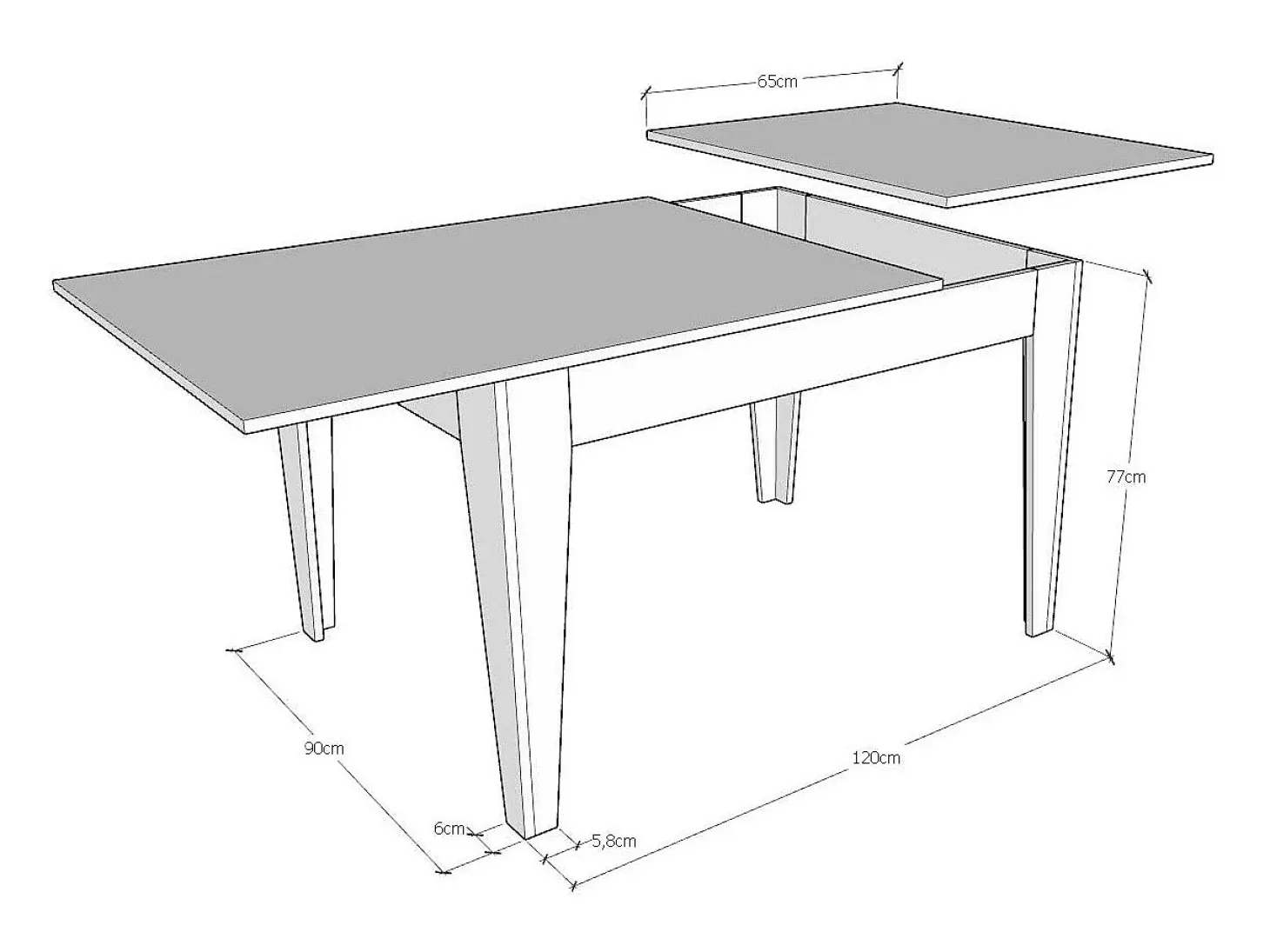 Mesa extensible 90x120/180 cm Cico Mix tapa Fresno Blanco patas Nogal
