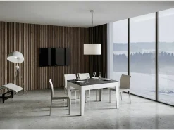 Mesa extensible 90x120/180 cm Cico Mix tapa Antracita Espatulado patas Blanco Espatulado