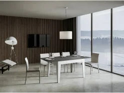 Mesa extensible 90x120/180 cm Cico Mix tapa Antracita Espatulado patas Blanco Espatulado