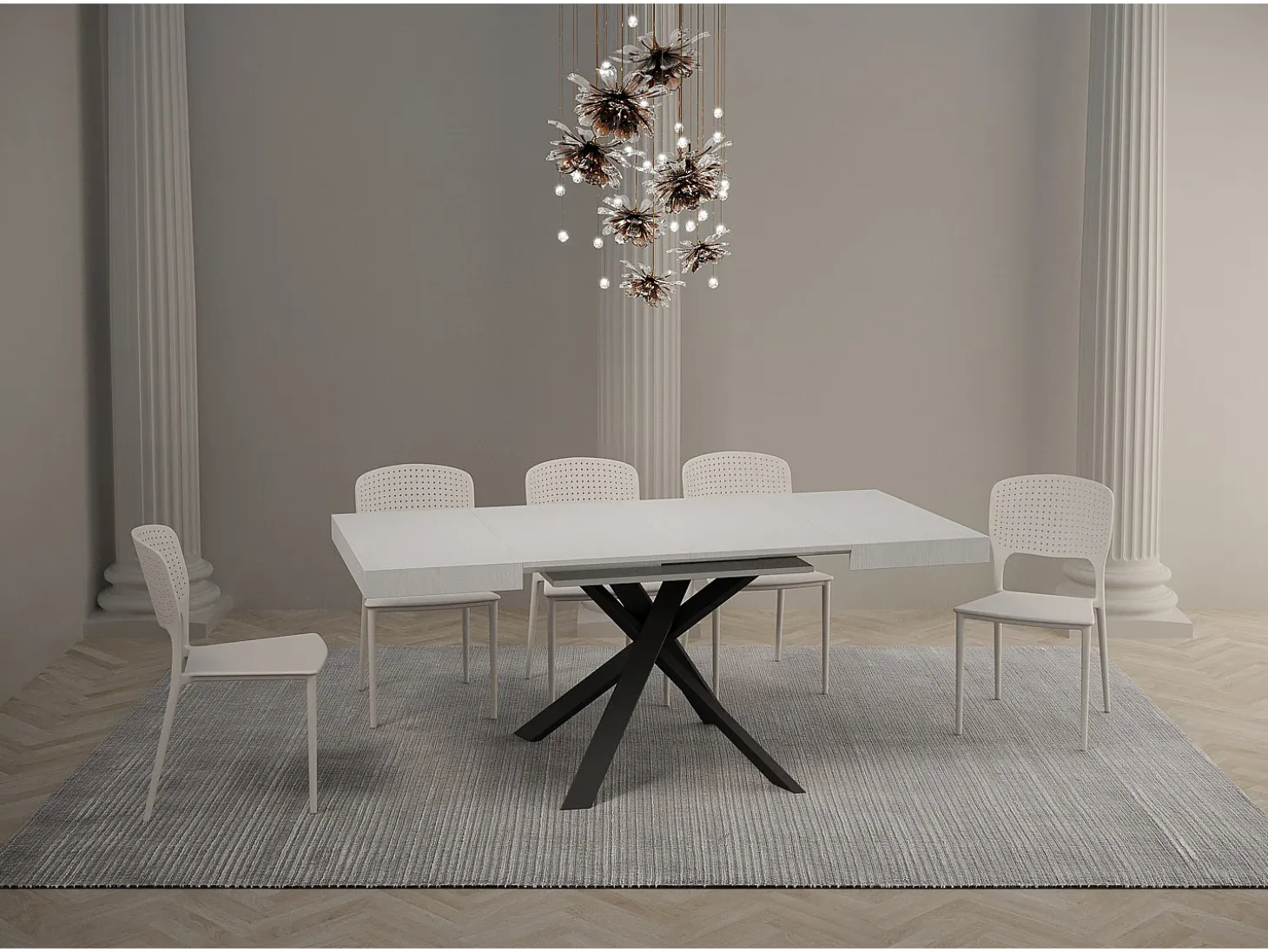 Mesa extensible 90/194x90 cm Clerk fresno blanco patas antracita