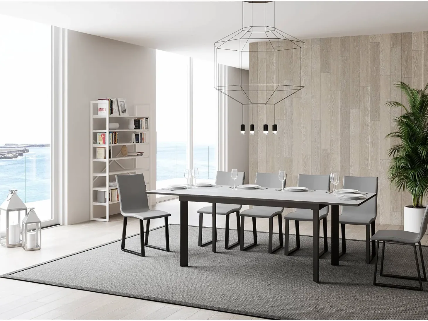 Mesa extensible 90x160/220 cm Cumar Fresno Blanco estructura Antracita