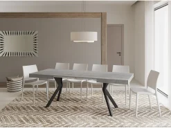 Mesa extensible 120/204x80 cm Dolcezza efecto cemento patas antracita