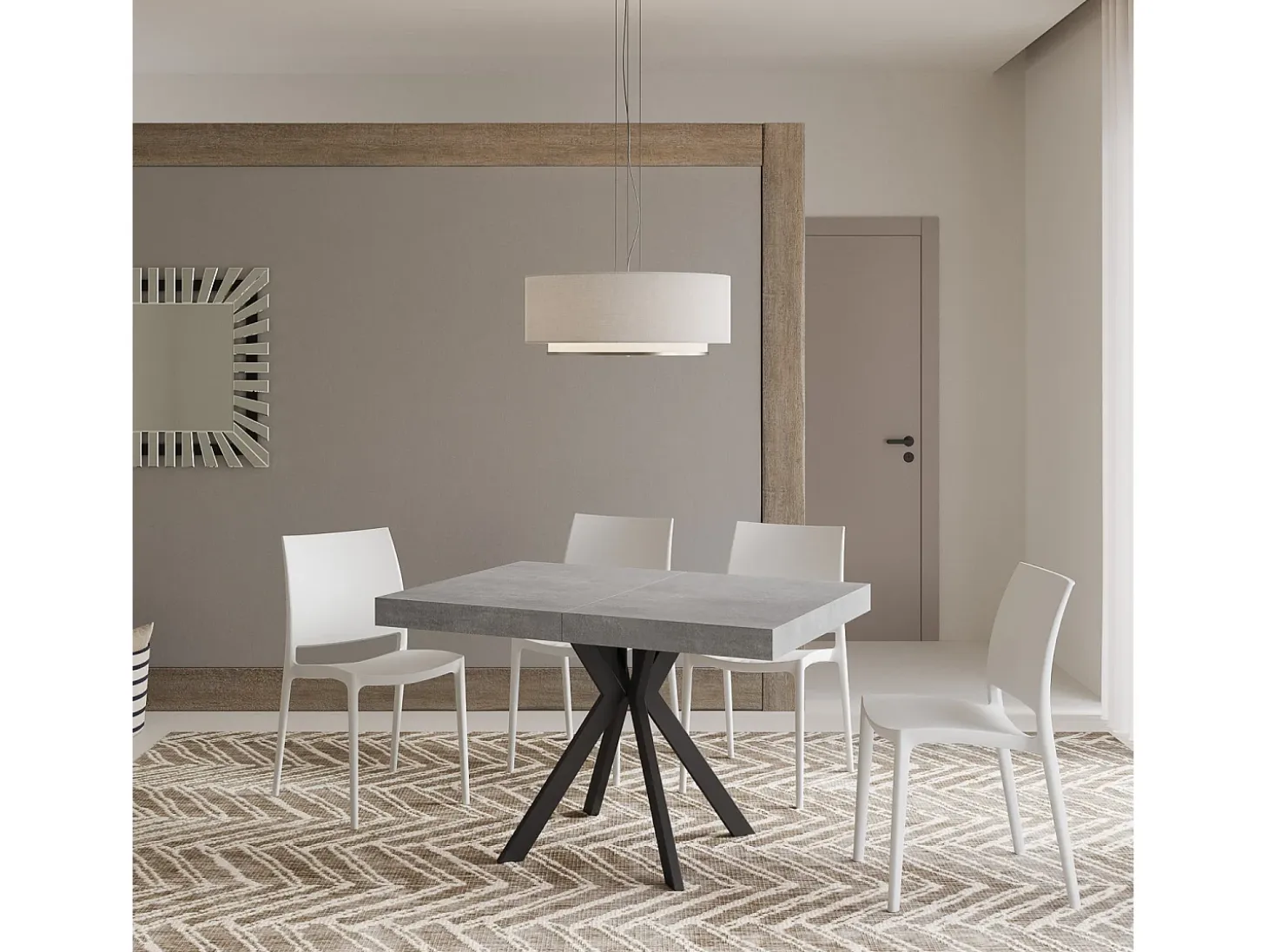 Mesa extensible 120/204x80 cm Dolcezza efecto cemento patas antracita
