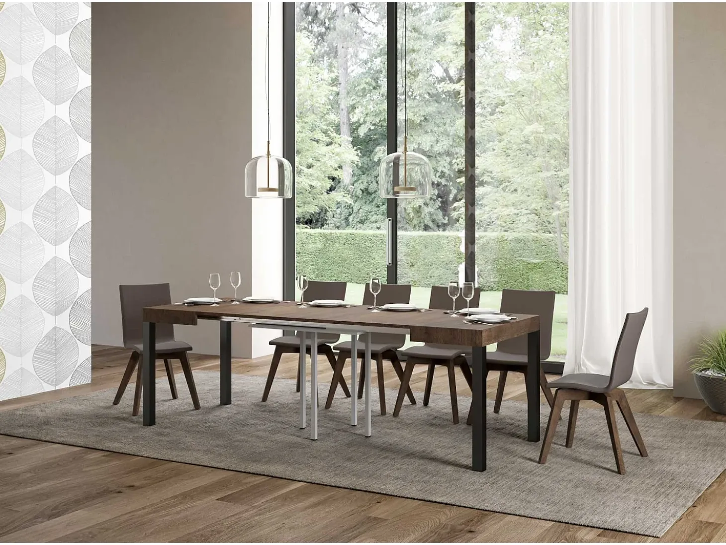 Mesa extensible 90/246x90 cm Everyday nogal patas antracita