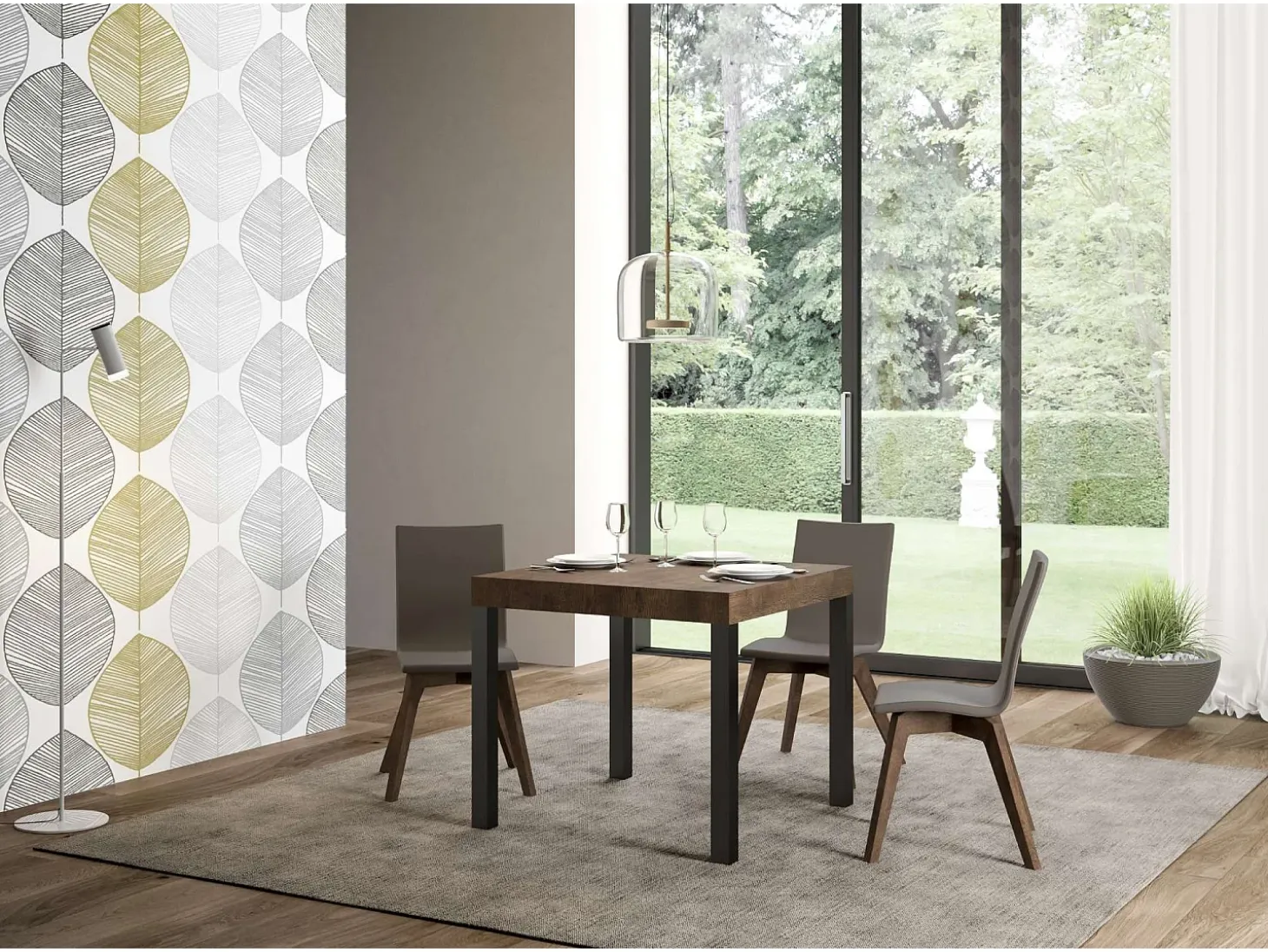 Mesa extensible 90/246x90 cm Everyday nogal patas antracita
