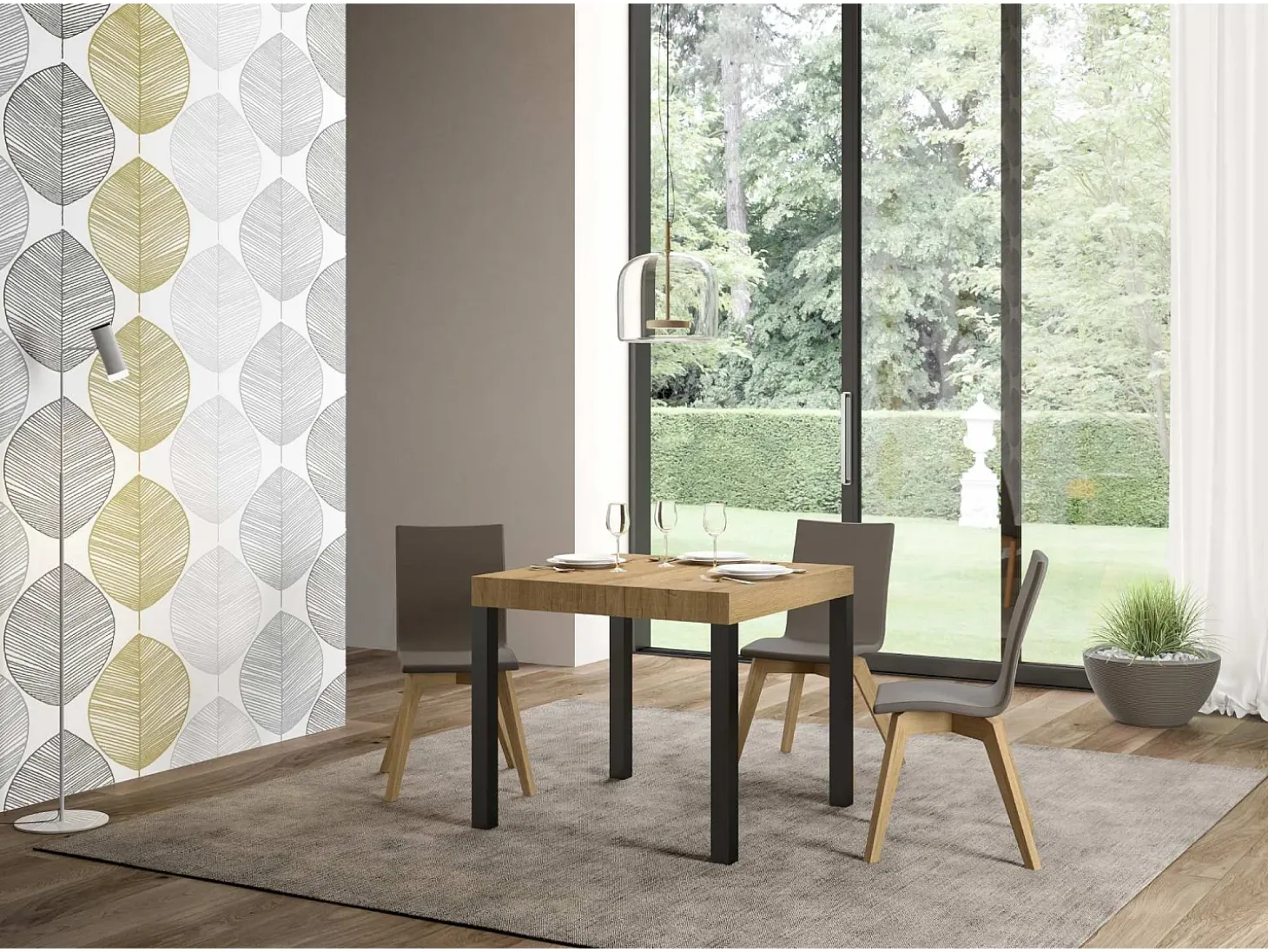 Mesa extensible 90/246x90 cm Everyday roble natural patas antracita