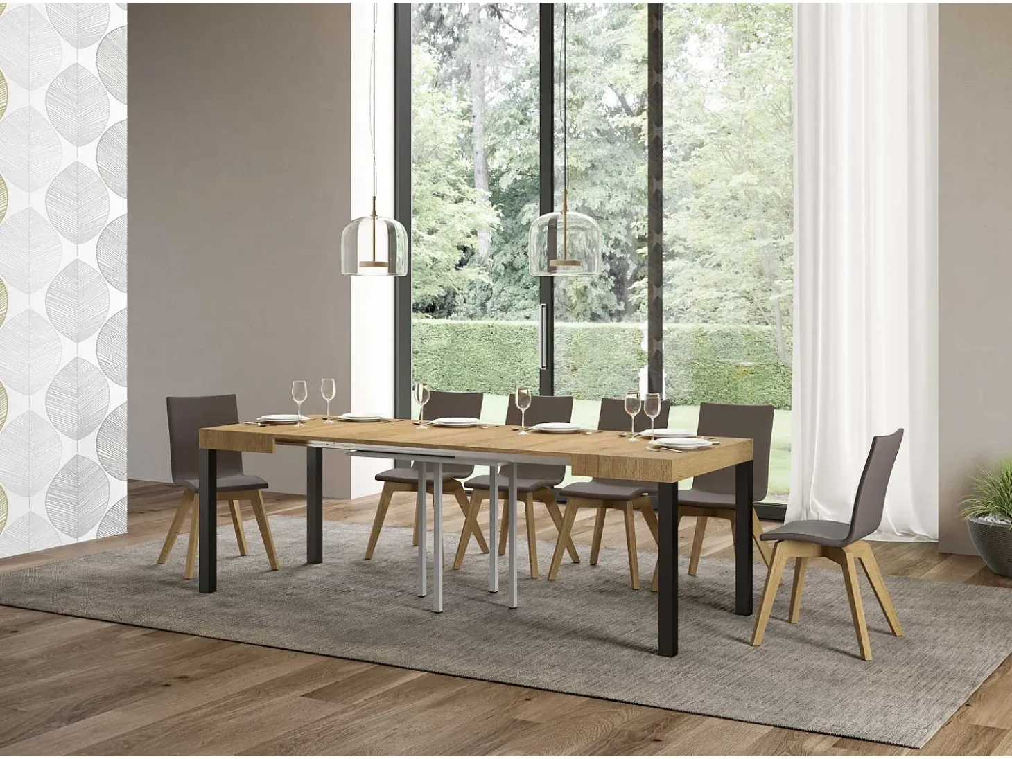 Mesa extensible 90/246x90 cm Everyday roble natural patas antracita