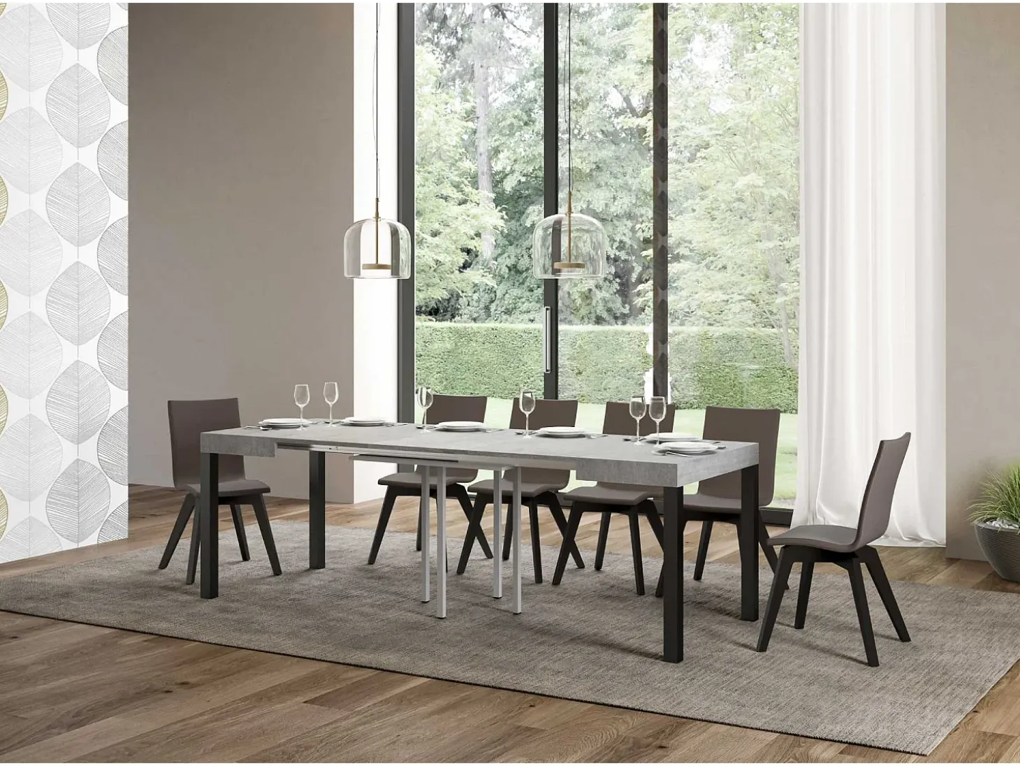 Mesa extensible 90/246x90 cm Everyday cemento patas antracita