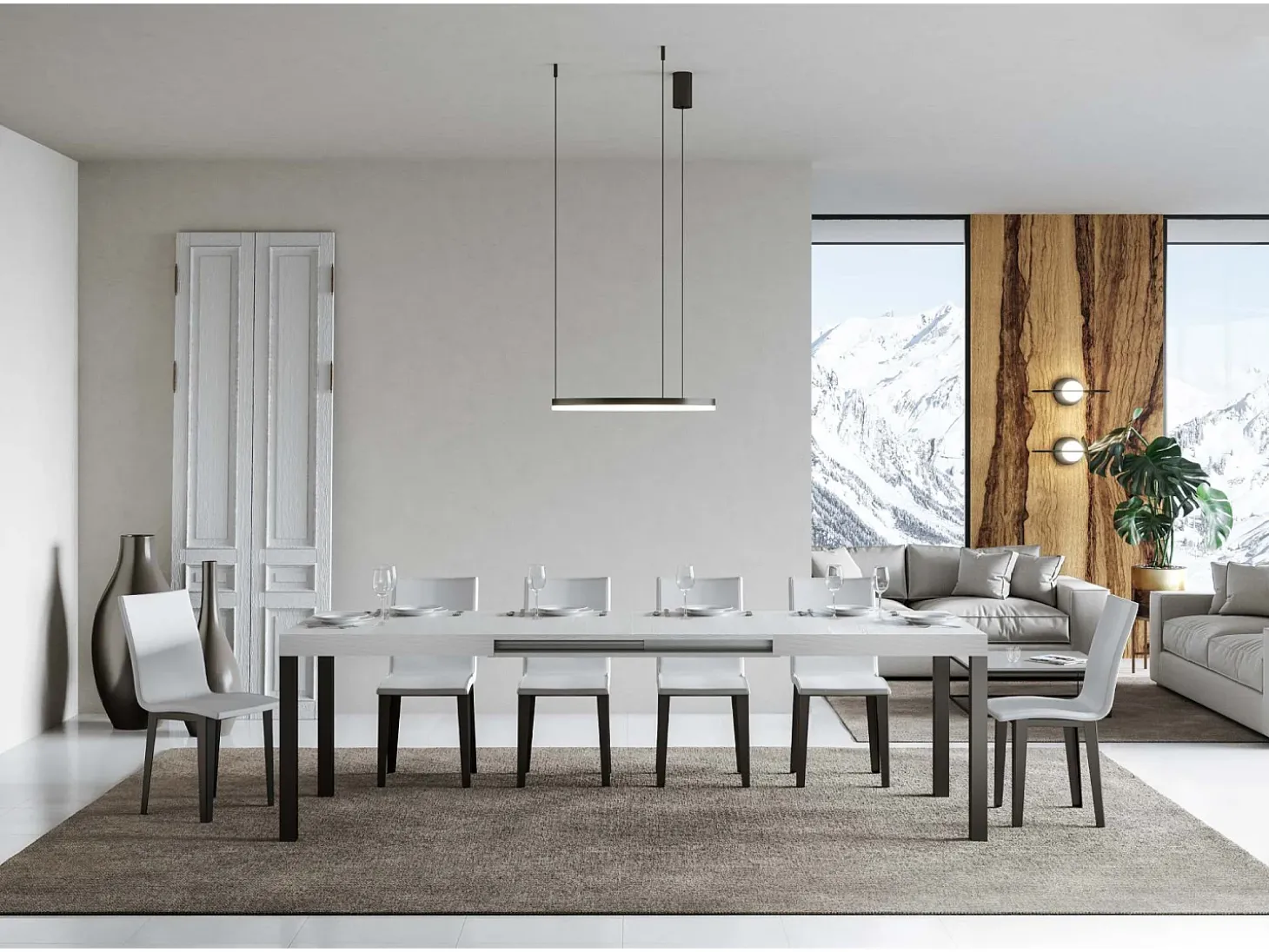 Mesa extensible 180/440x90 cm Everyday fresno blanco patas antracita