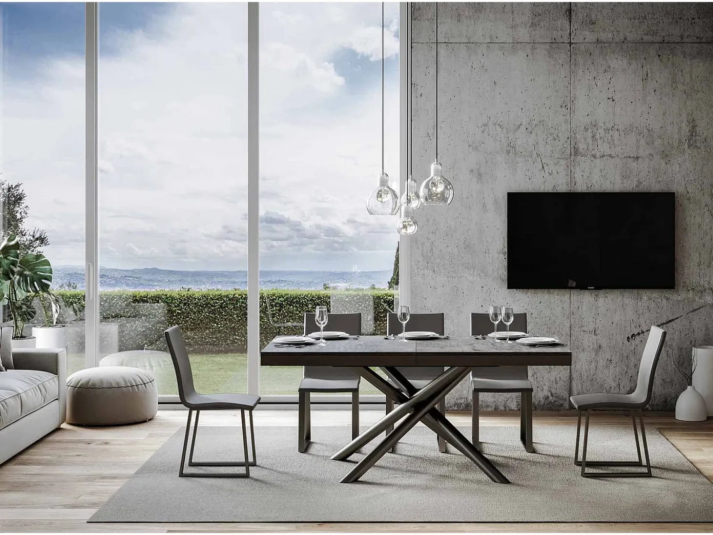 Mesa extensible 90x160/264 cm Famas Evolution Cemento estructura Antracita