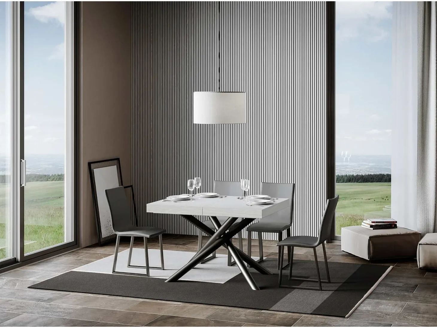 Mesa extensible 90x140/400 cm Famas Fresno Blanco estructura Antracita