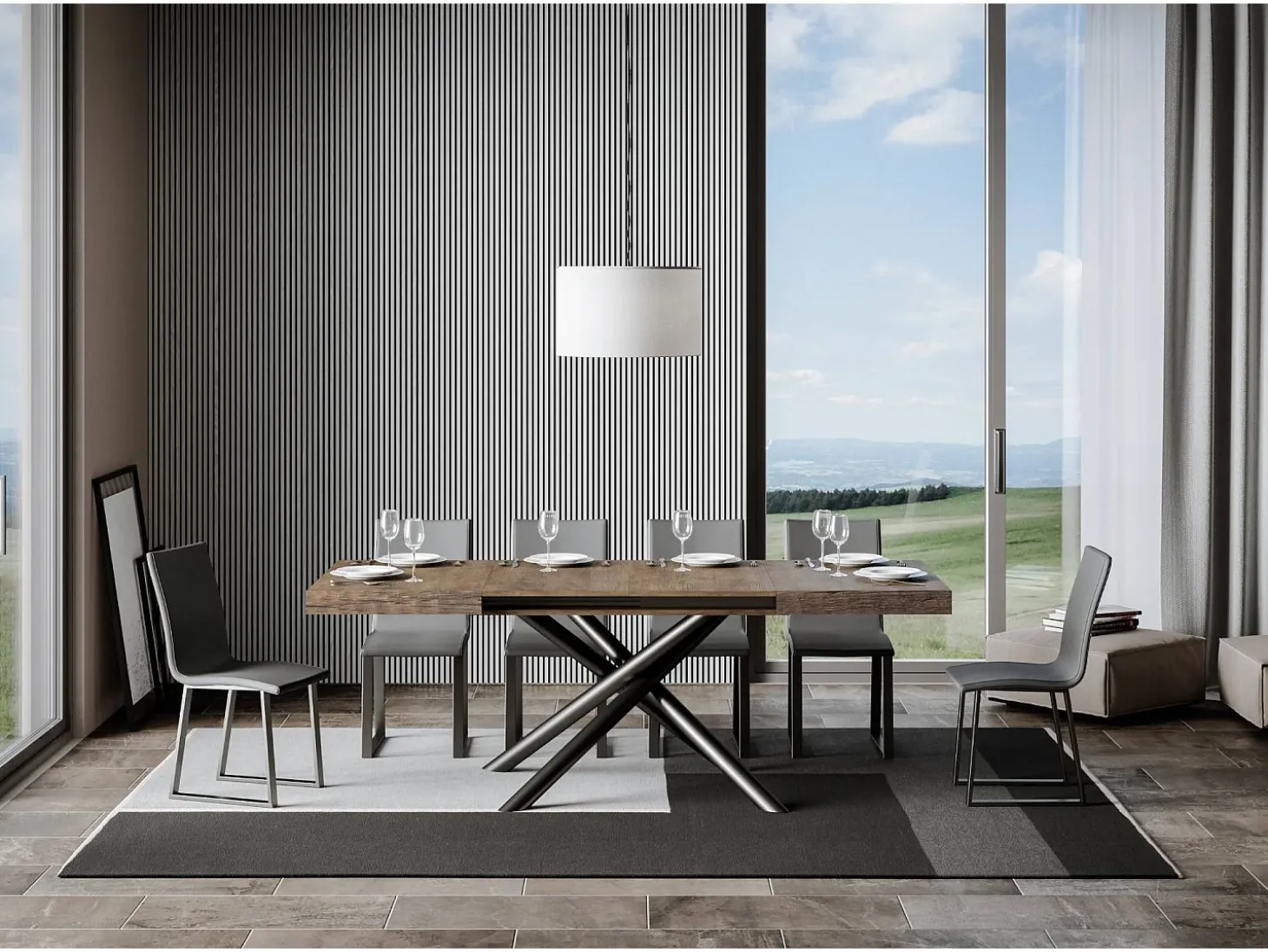 Mesa extensible 90x140/244 cm Famas Nogal estructura Antracita