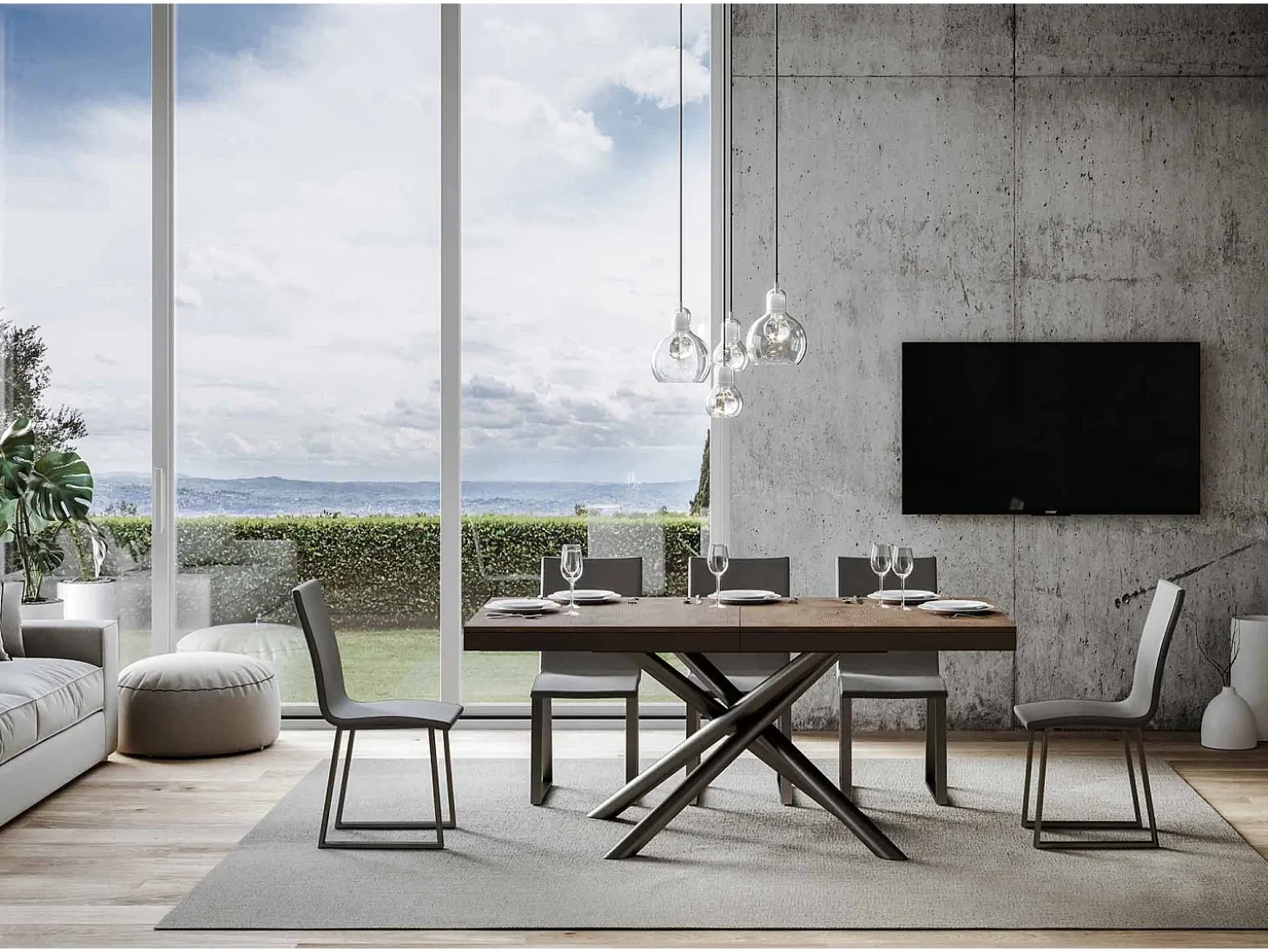 Mesa extensible 90x180/284 cm Famas Evolution Nogal estructura Antracita