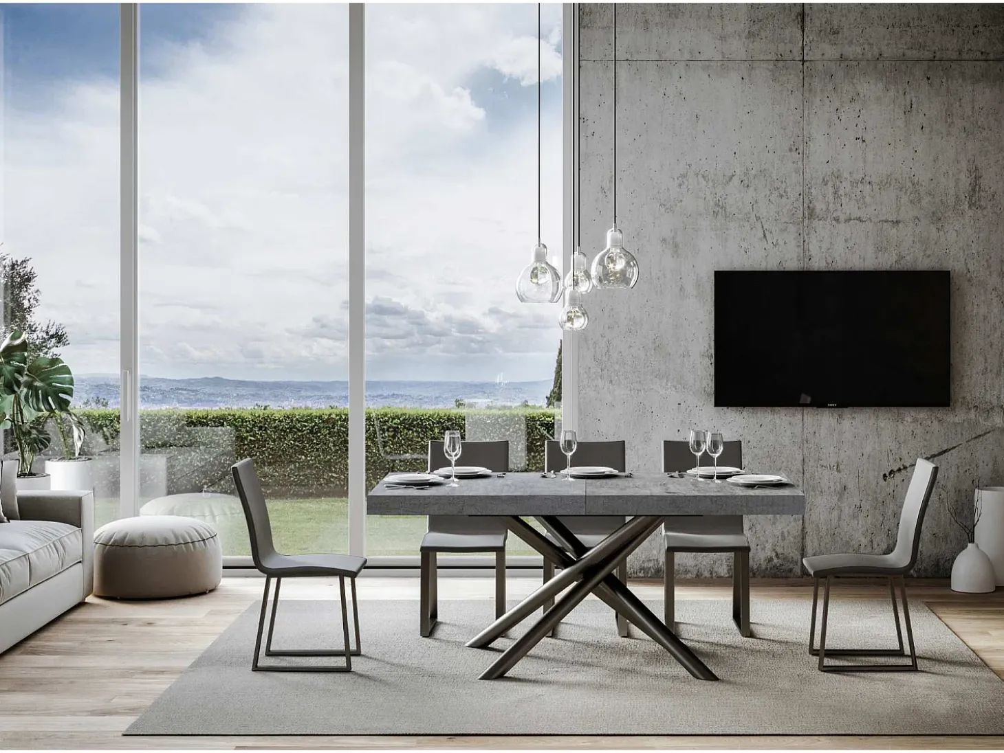 Mesa extensible 90x180/440 cm Famas Cemento estructura Antracita