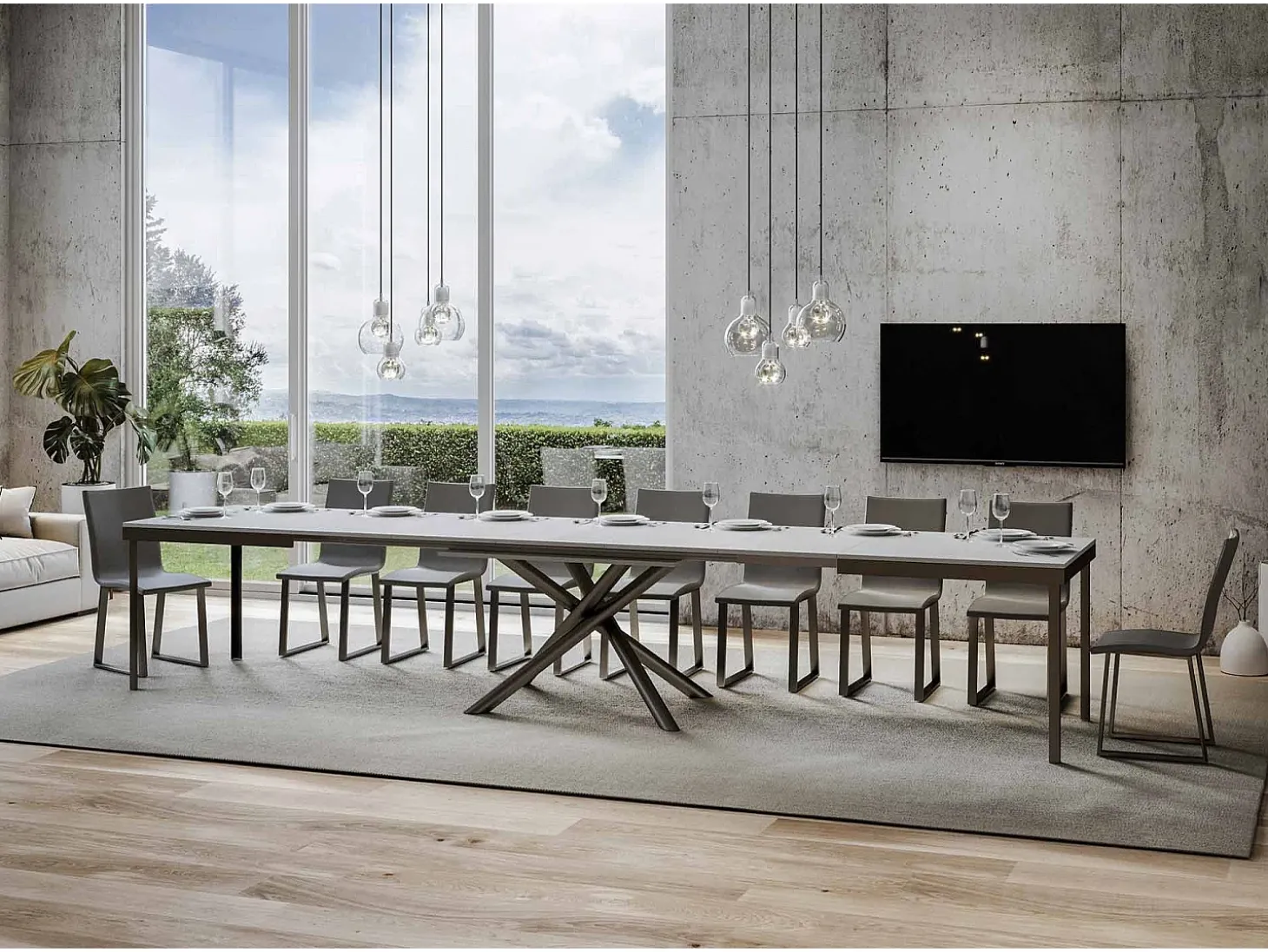 Mesa extensible 90x160/420 cm Famas Evolution Fresno Blanco estructura Antracita