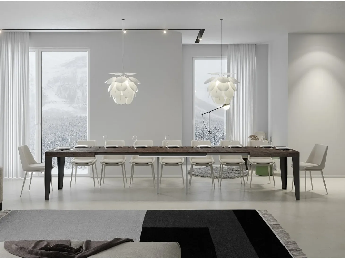 Mesa extensible 140/400x90 cm Flame nogal patas antracita