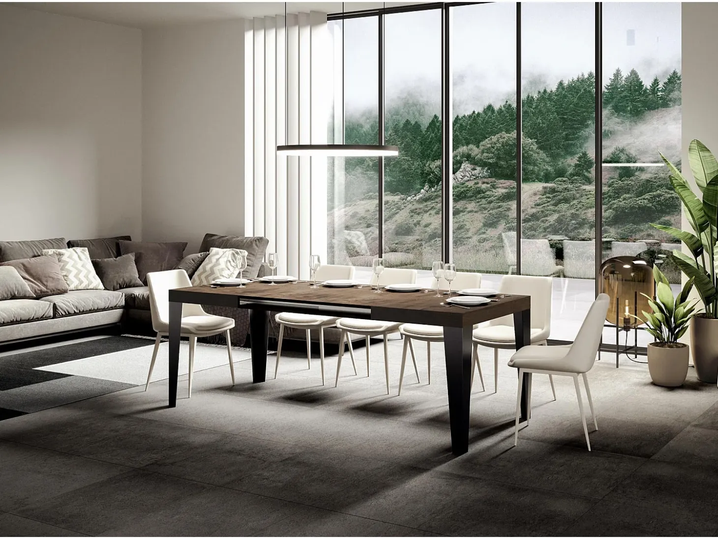 Mesa extensible 140/400x90 cm Flame nogal patas antracita