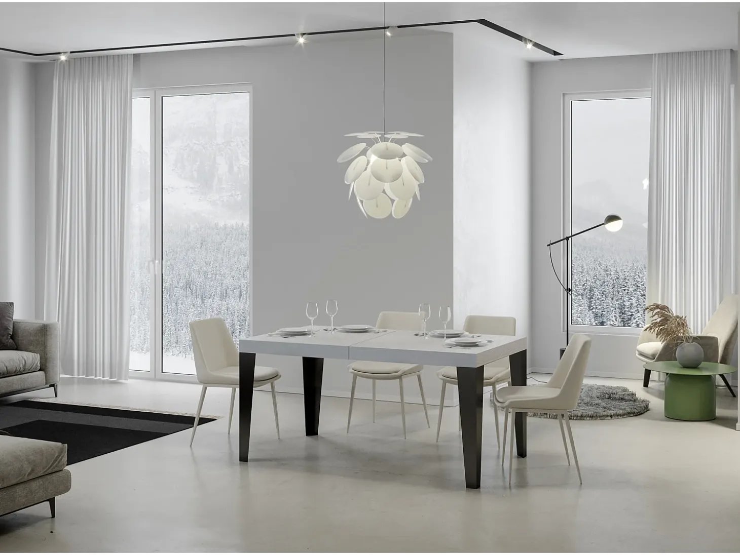 Mesa extensible 140/400x90 cm Flame fresno blanco patas antracita