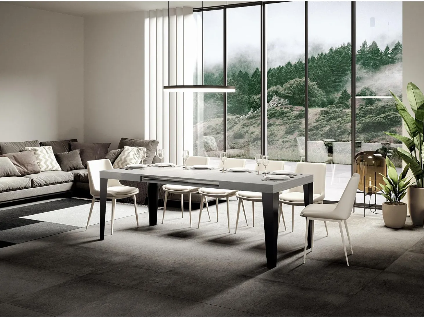 Mesa extensible 140/400x90 cm Flame fresno blanco patas antracita