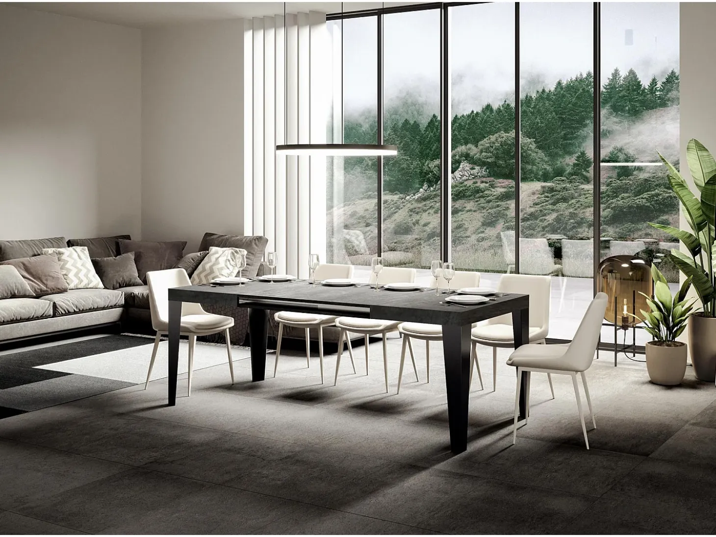 Mesa extensible 140/400x90 cm Flame cemento patas antracita