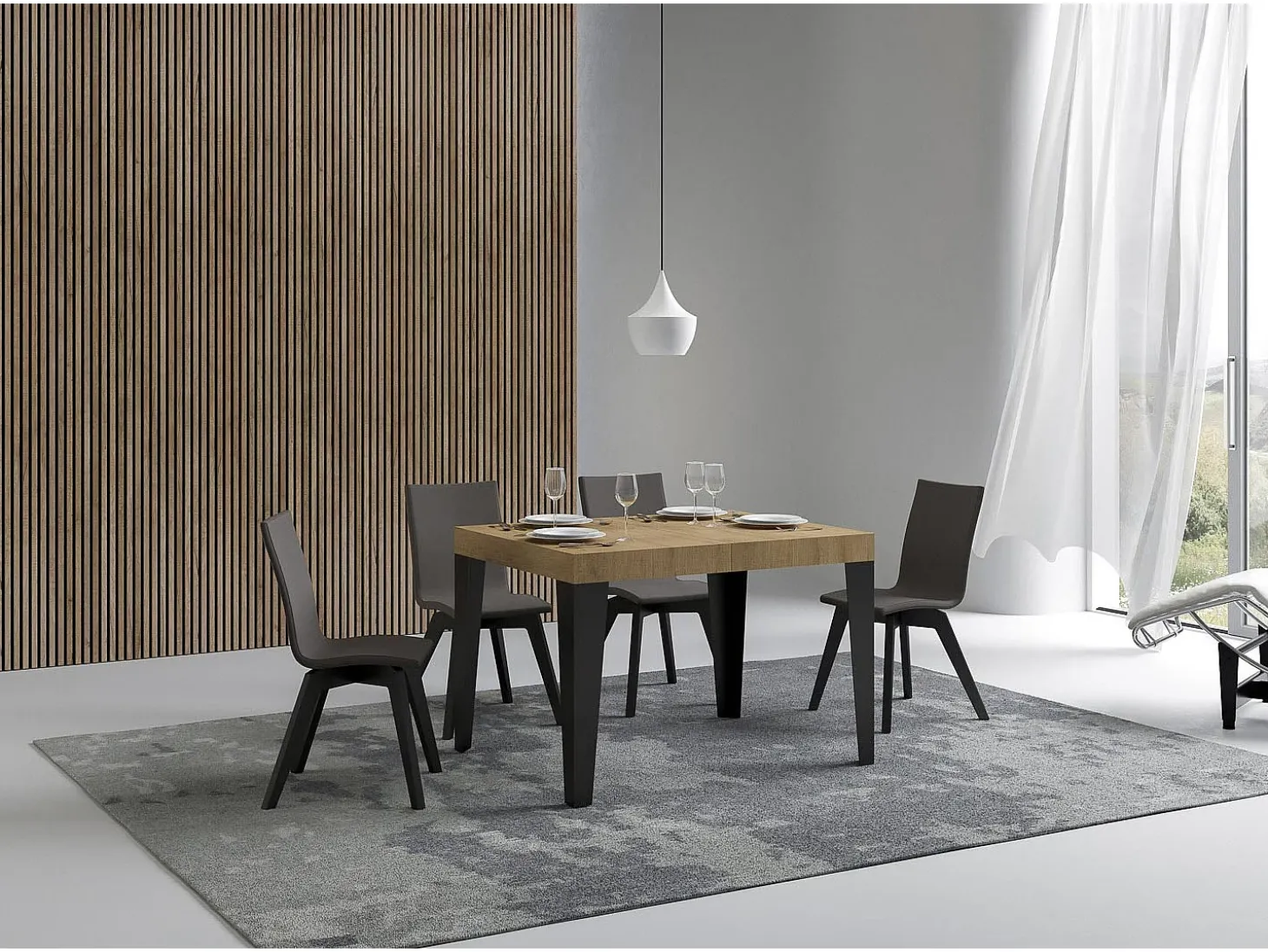 Mesa extensible 110/194x70 cm Flame roble natural patas antracita
