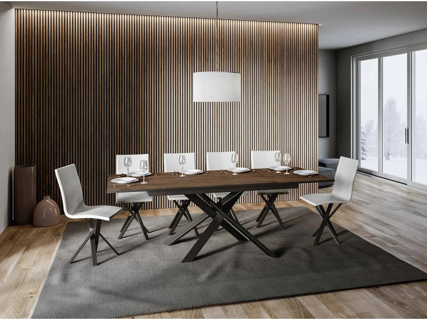 Mesa extensible 90x160/220 cm Ganty Nogal - Canto antracita Estructura antracita
