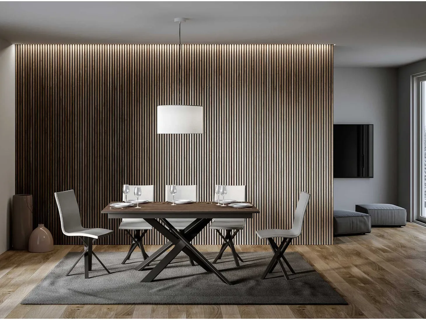 Mesa extensible 90x160/220 cm Ganty Nogal - Canto antracita Estructura antracita