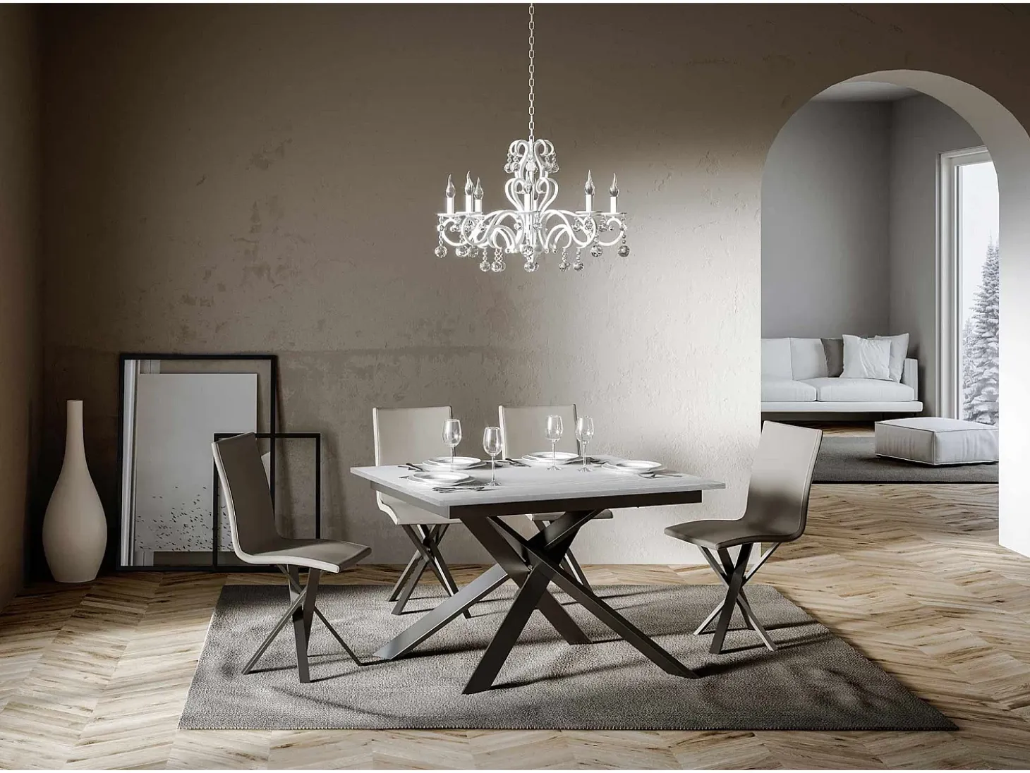Mesa extensible 90x120/180 cm Ganty Fresno Blanco - canto del mismo color que la estructura Antracita