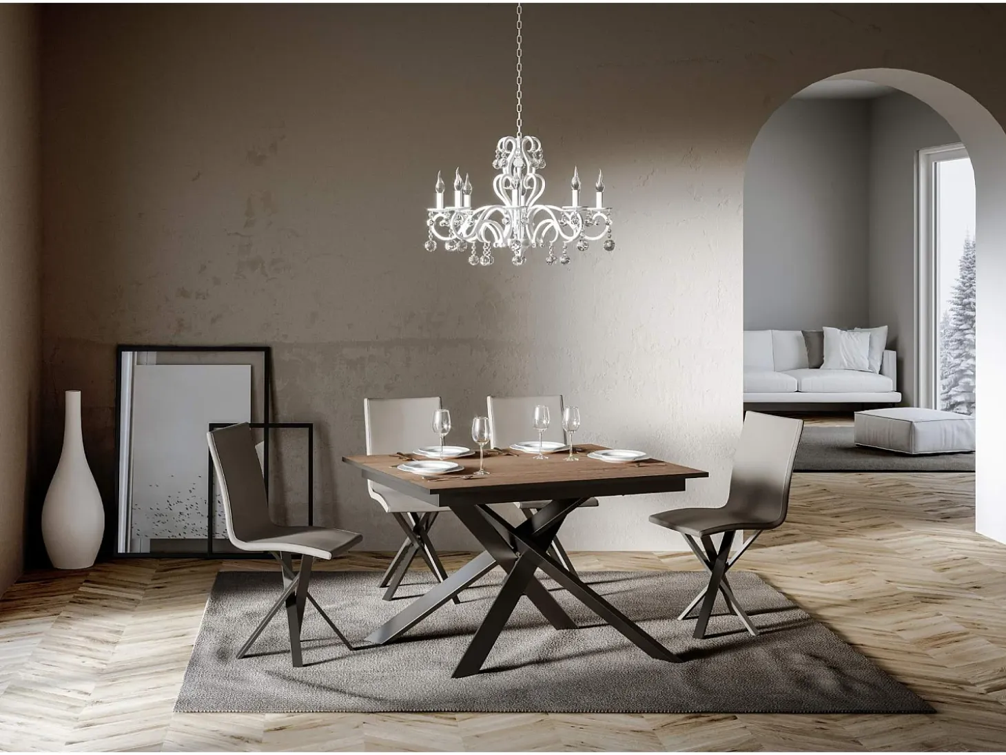 Mesa extensible 90x120/180 cm Ganty Roble Nature - Canto antracita Estructura antracita